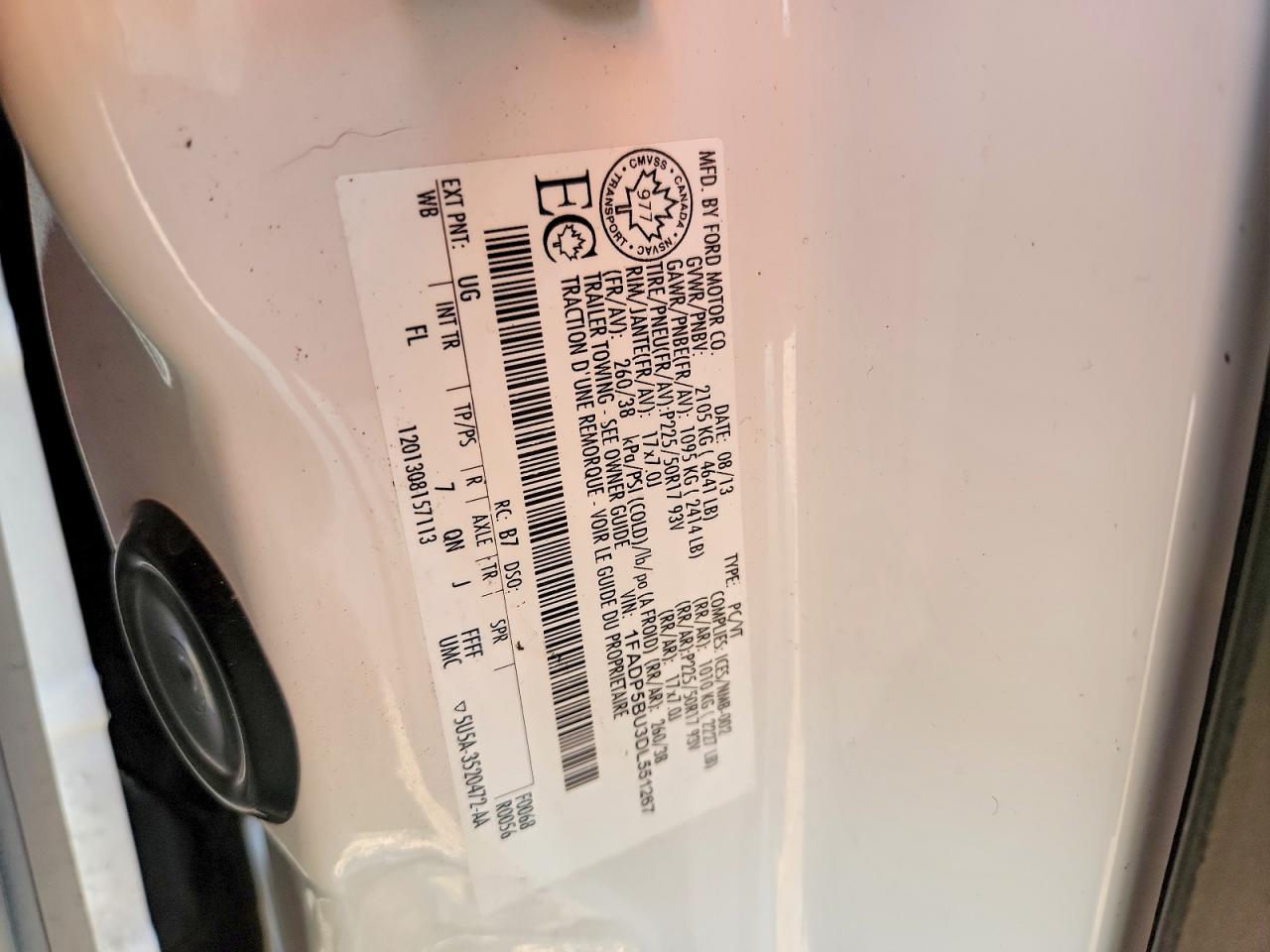 2013 Ford C-max Sel White vin: 1FADP5BU3DL551267