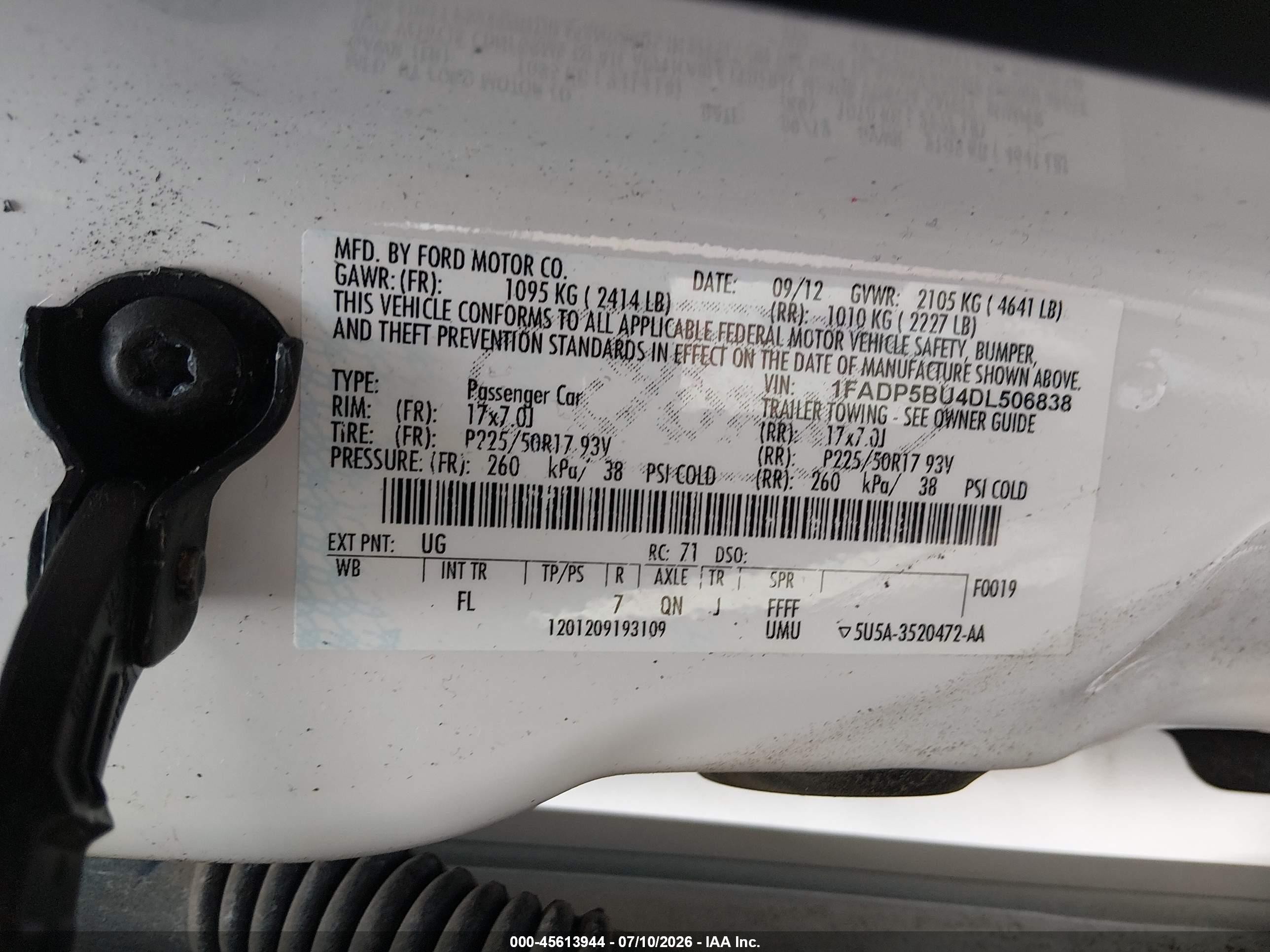 2013 Ford C-max Hybrid Sel White vin: 1FADP5BU4DL506838