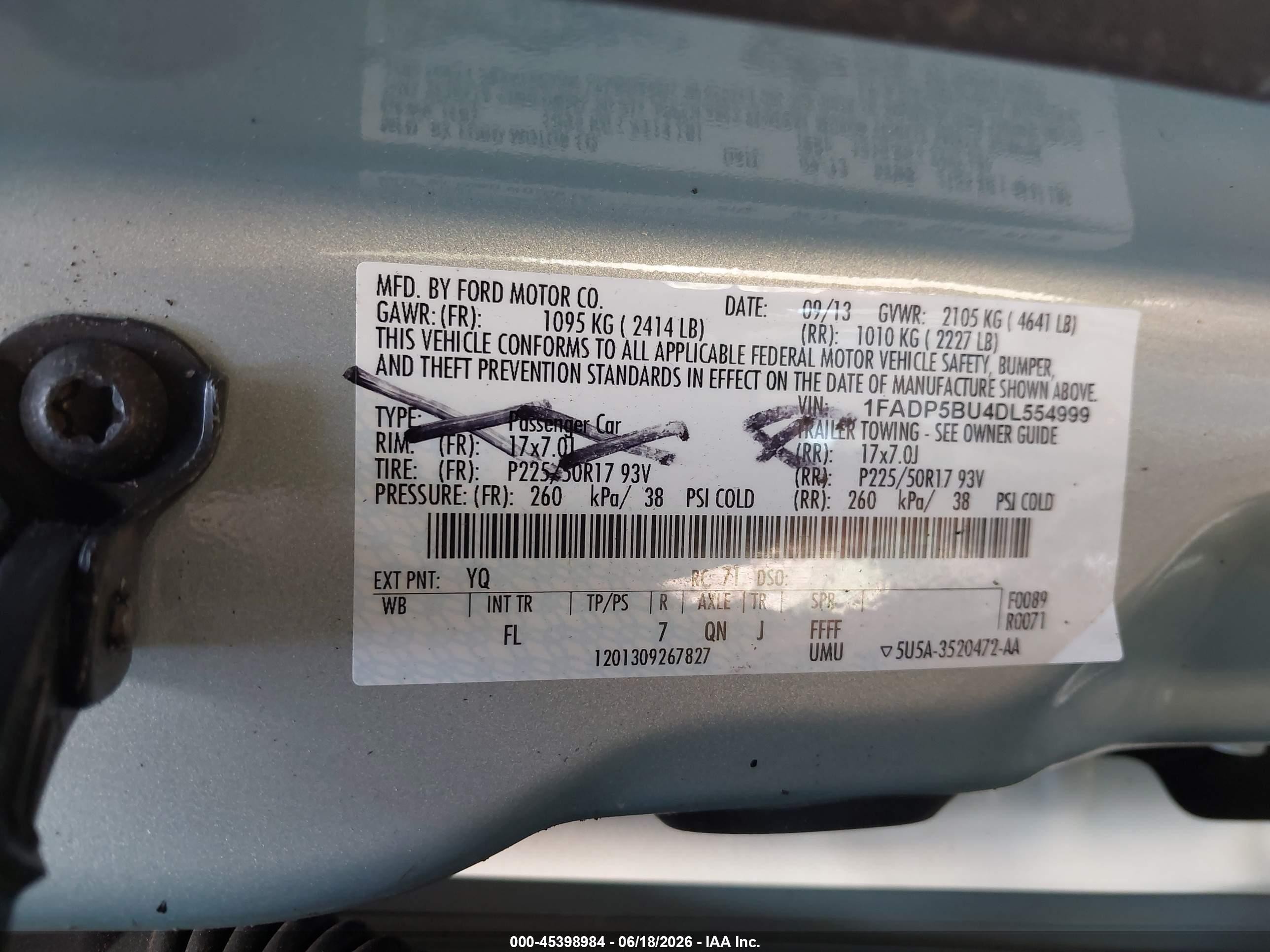 2013 Ford C-max Hybrid Sel Green vin: 1FADP5BU4DL554999