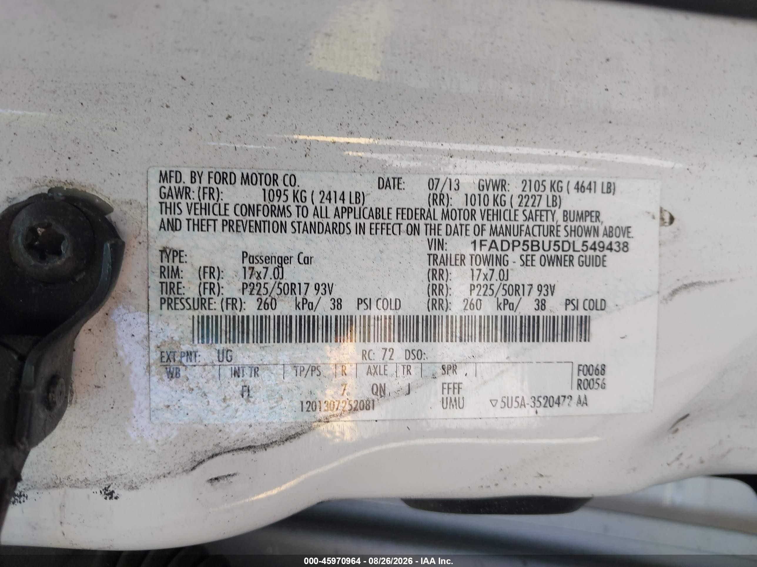 2013 Ford C-max Hybrid Sel Белый vin: 1FADP5BU5DL549438
