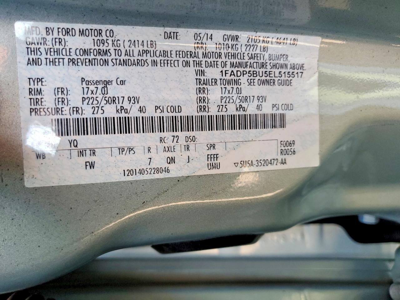 2014 Ford C-max Turquoise vin: 1FADP5BU5EL515517