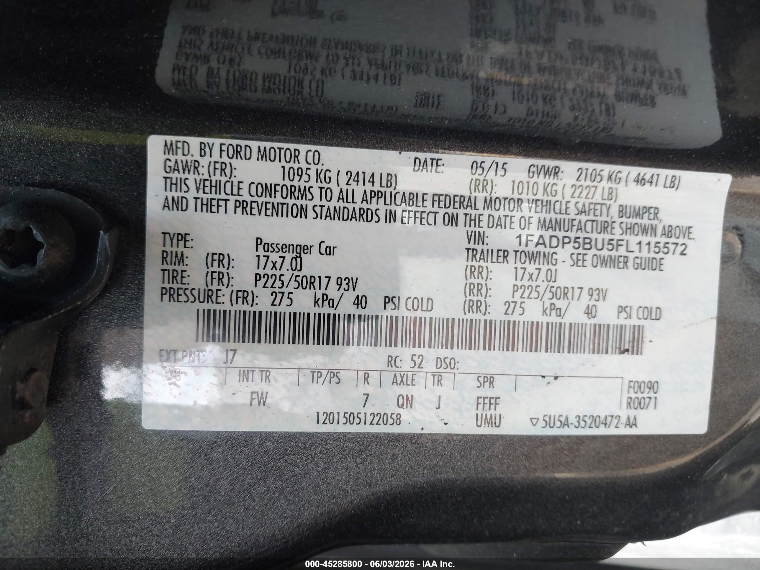 2015 Ford C-max Hybrid Sel Gray vin: 1FADP5BU5FL115572