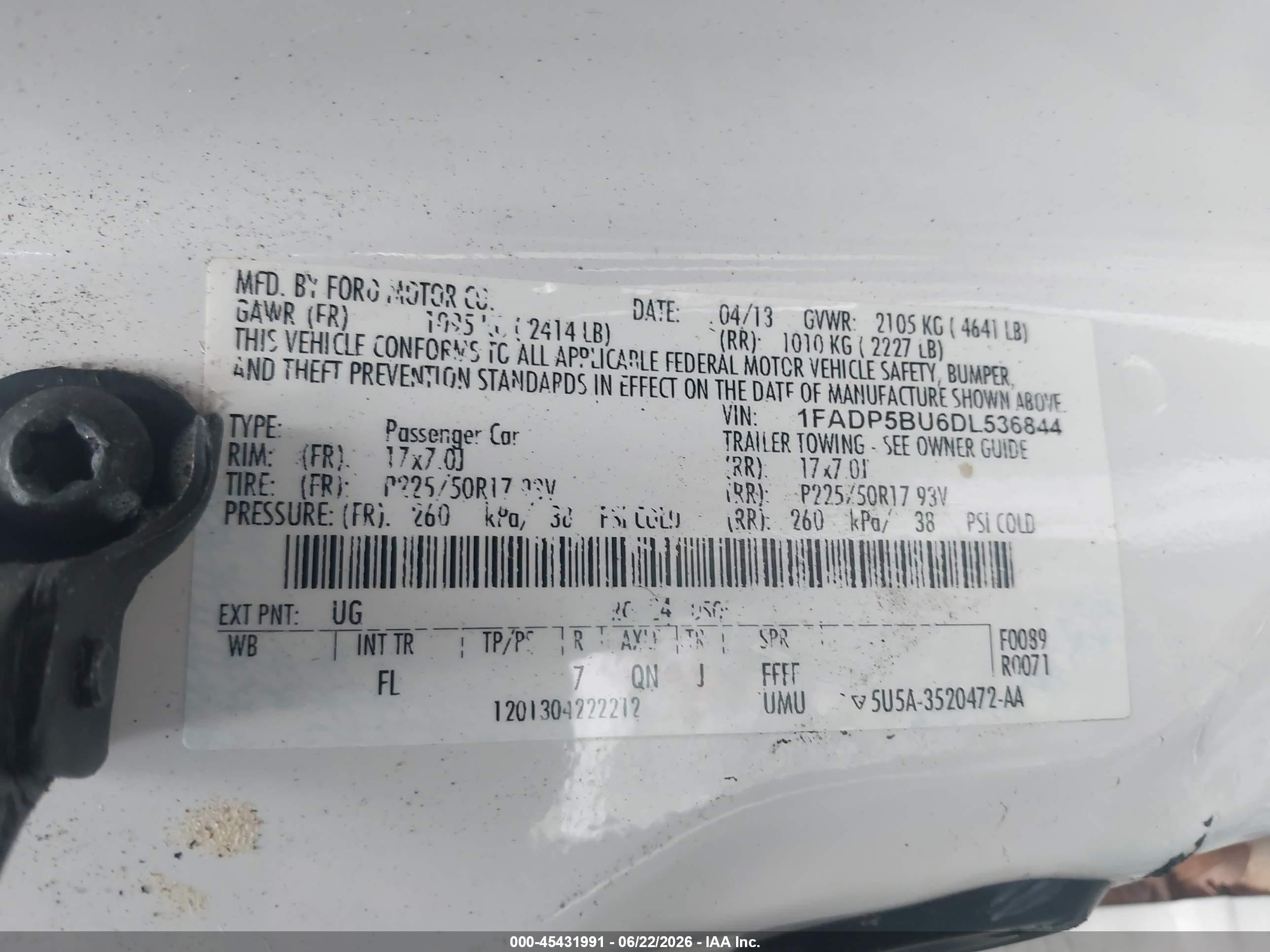 2013 Ford C-max Hybrid Sel White vin: 1FADP5BU6DL536844