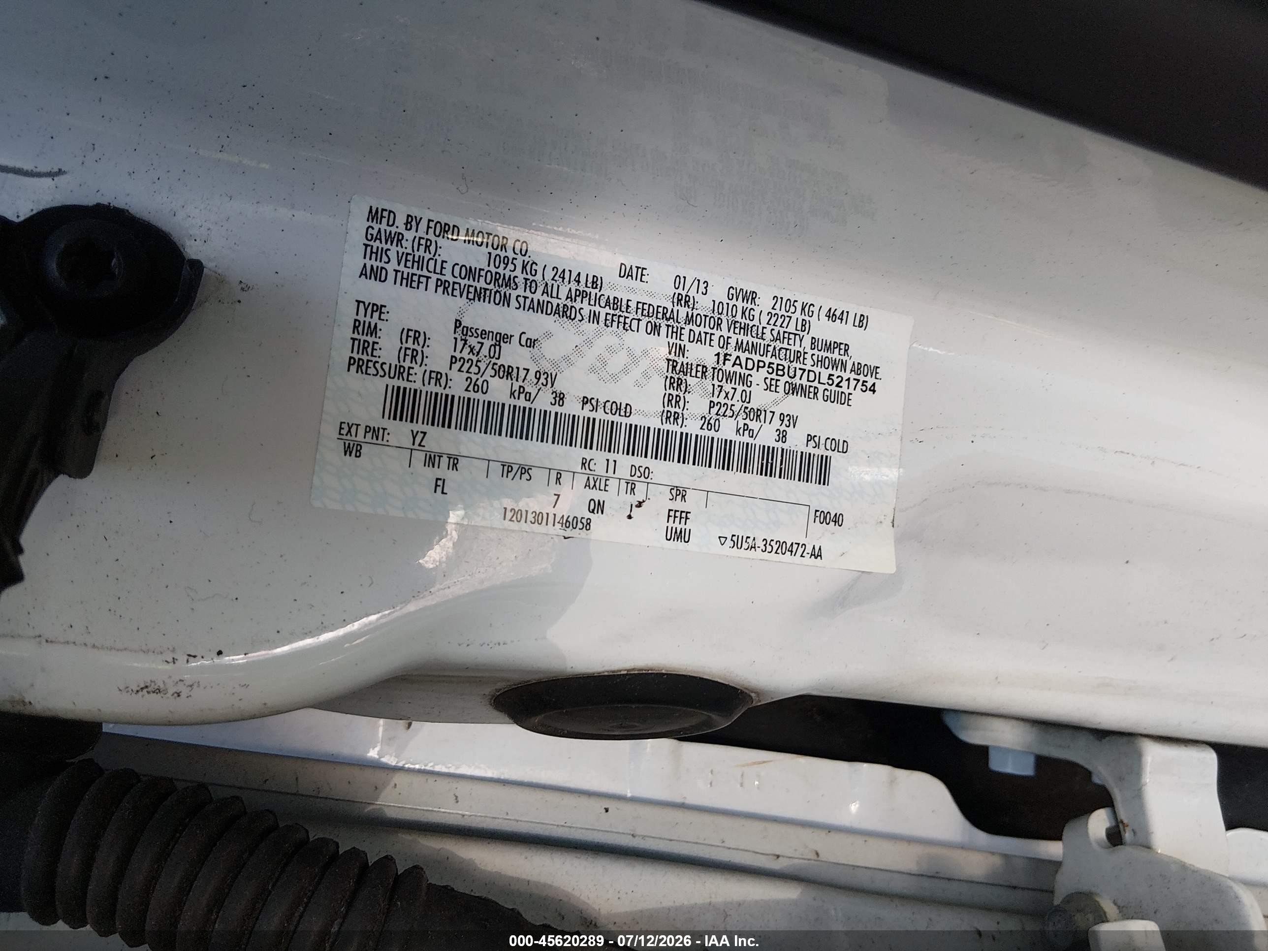 2013 Ford C-max Hybrid Sel White vin: 1FADP5BU7DL521754