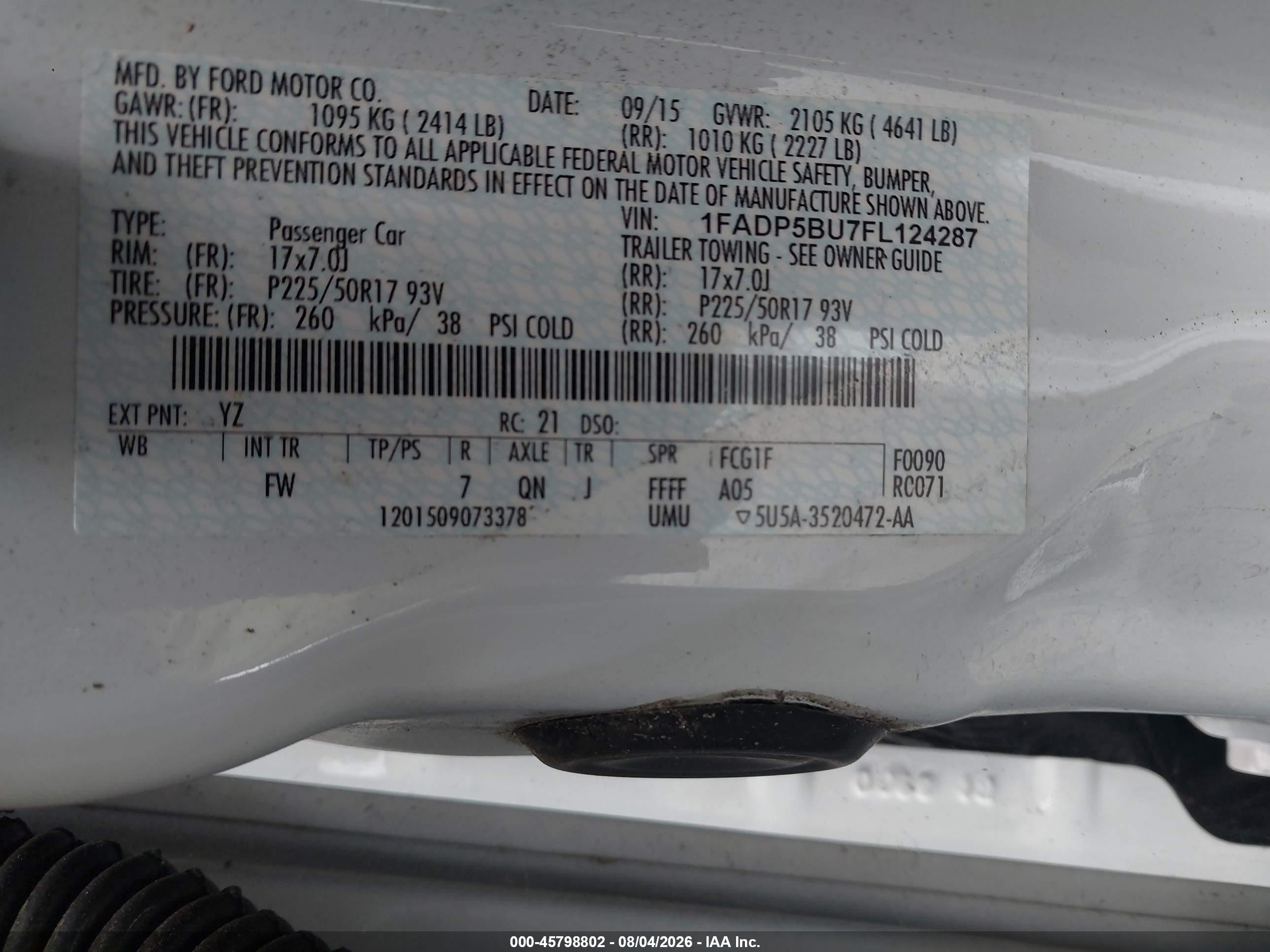 2015 Ford C-max Hybrid Sel White vin: 1FADP5BU7FL124287