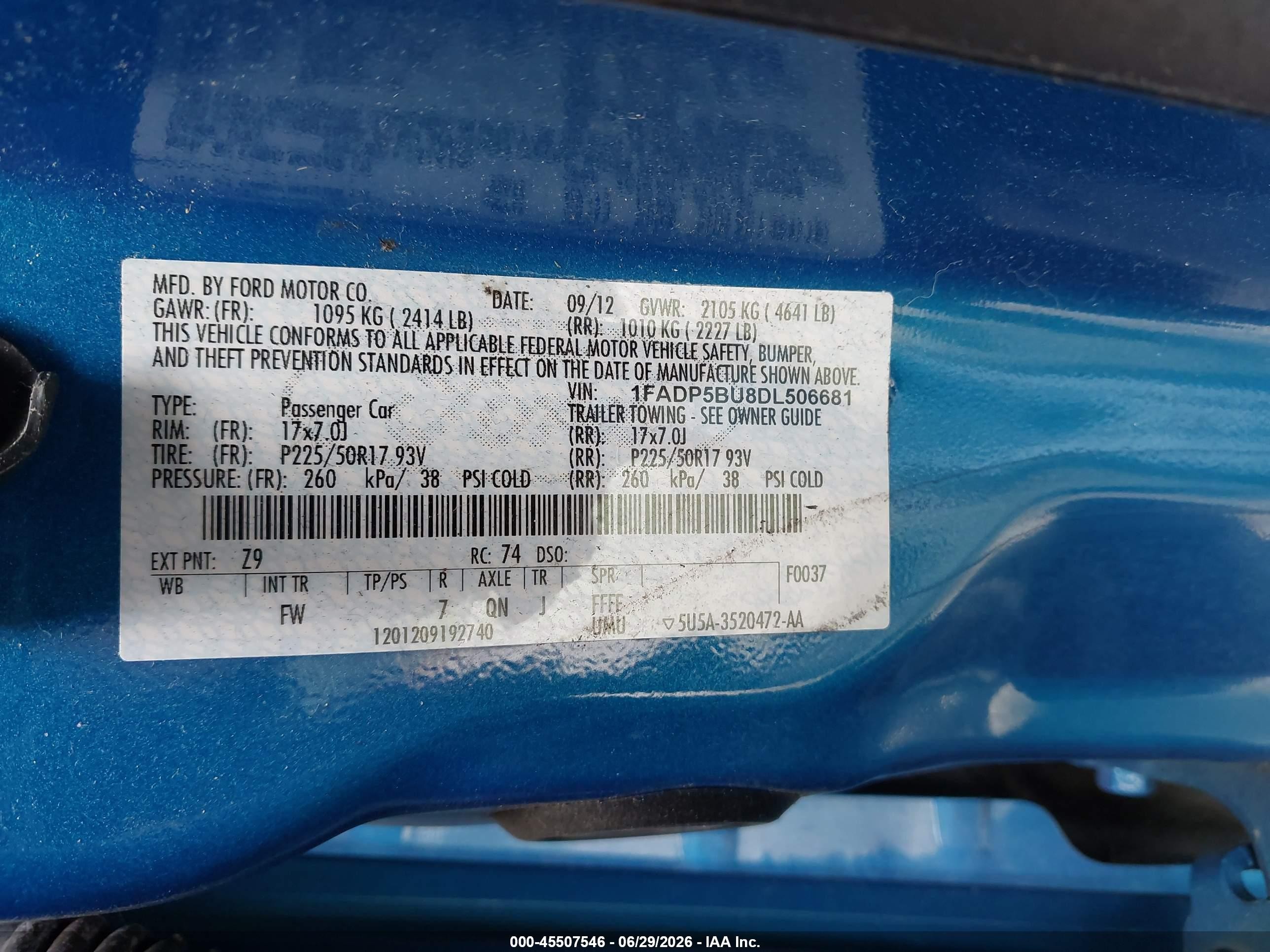 2013 Ford C-max Hybrid Sel Blue vin: 1FADP5BU8DL506681