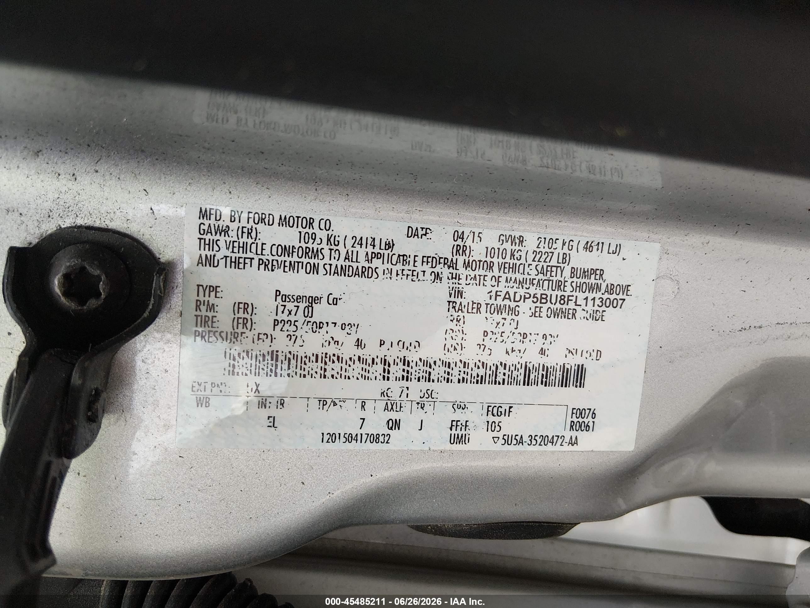 2015 Ford C-max Hybrid Sel Silver vin: 1FADP5BU8FL113007