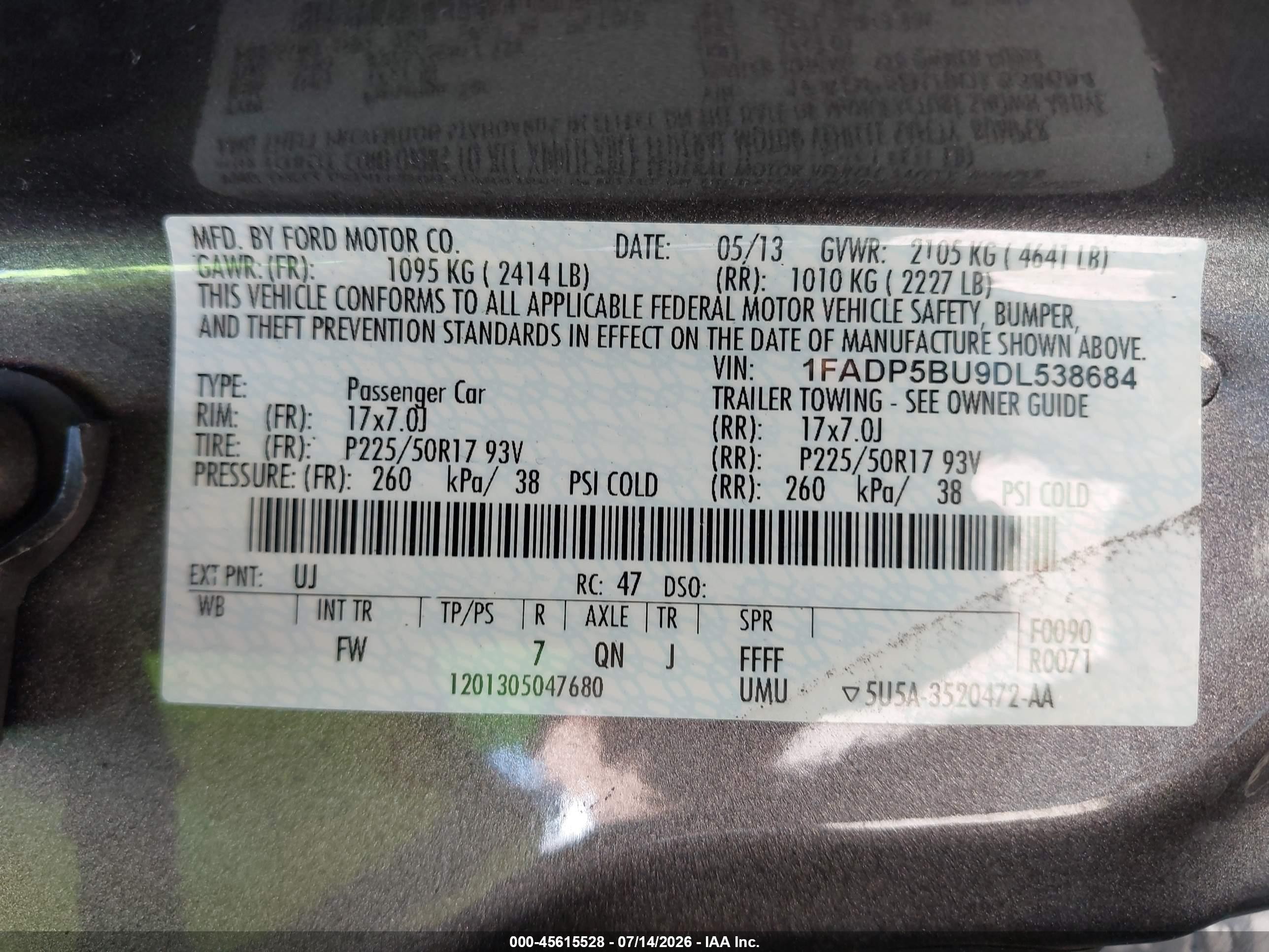 2013 Ford C-max Hybrid Sel Gray vin: 1FADP5BU9DL538684