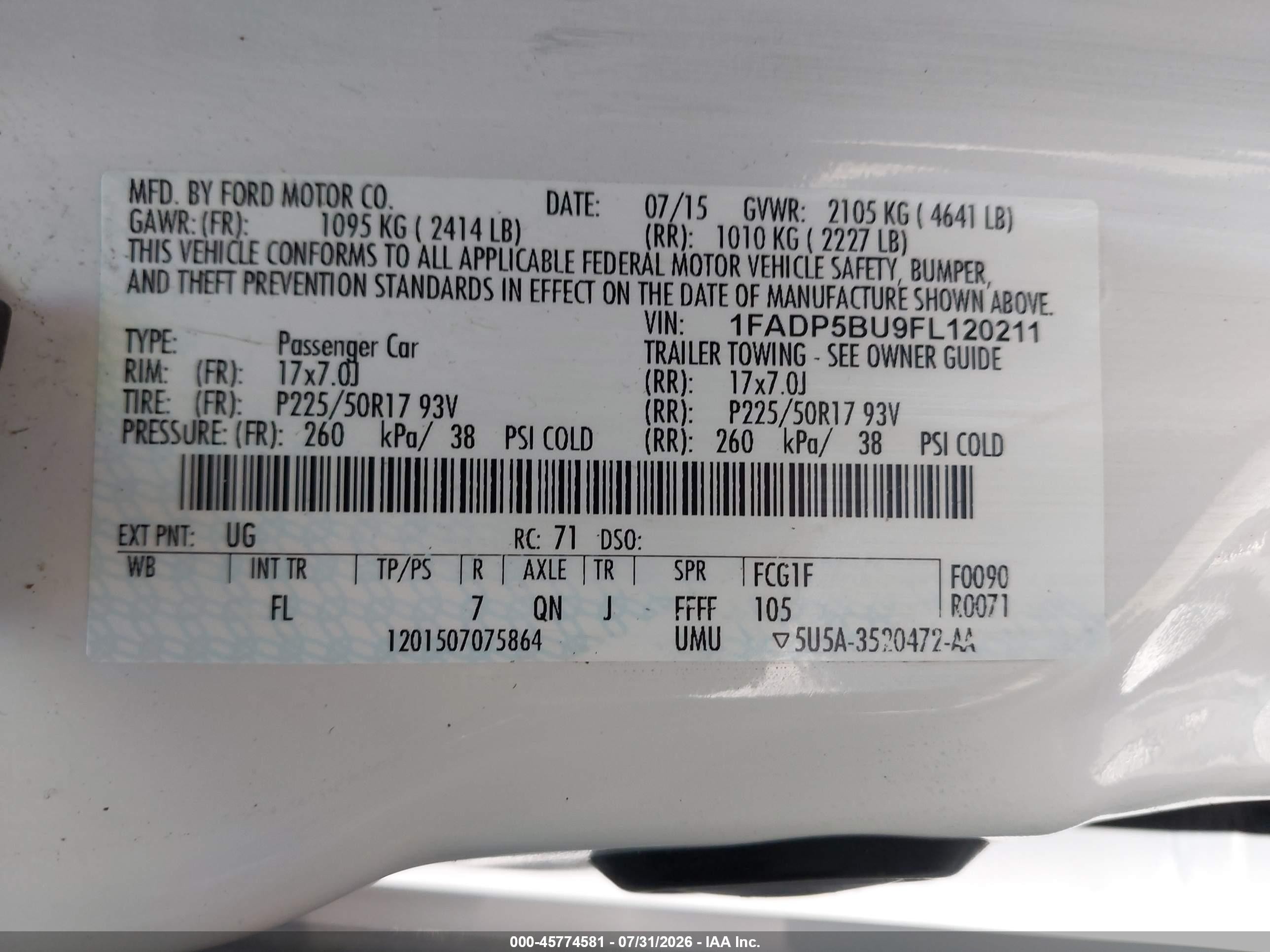 2015 Ford C-max Hybrid Sel White vin: 1FADP5BU9FL120211