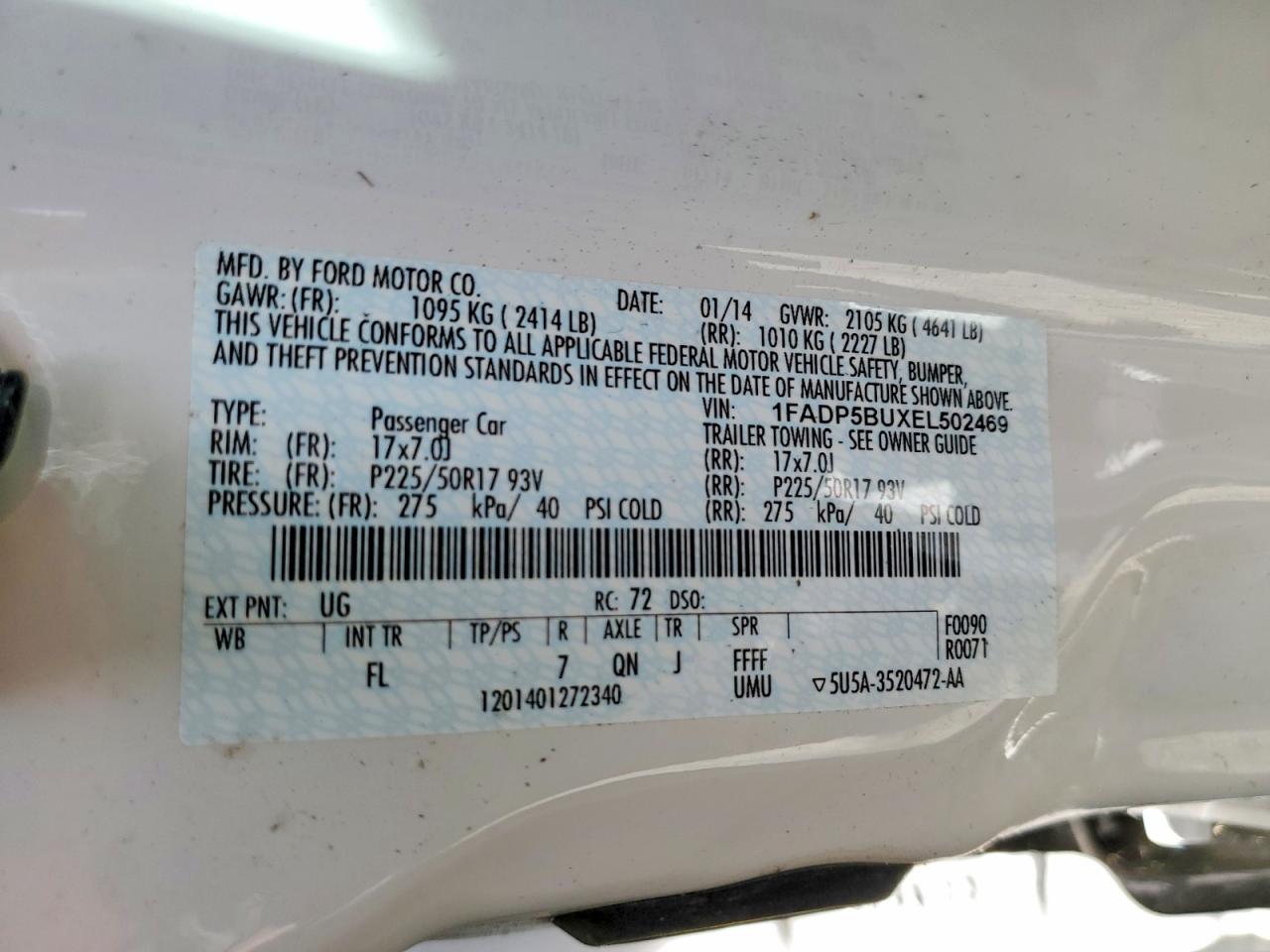 2014 Ford C-max Sel White vin: 1FADP5BUXEL502469