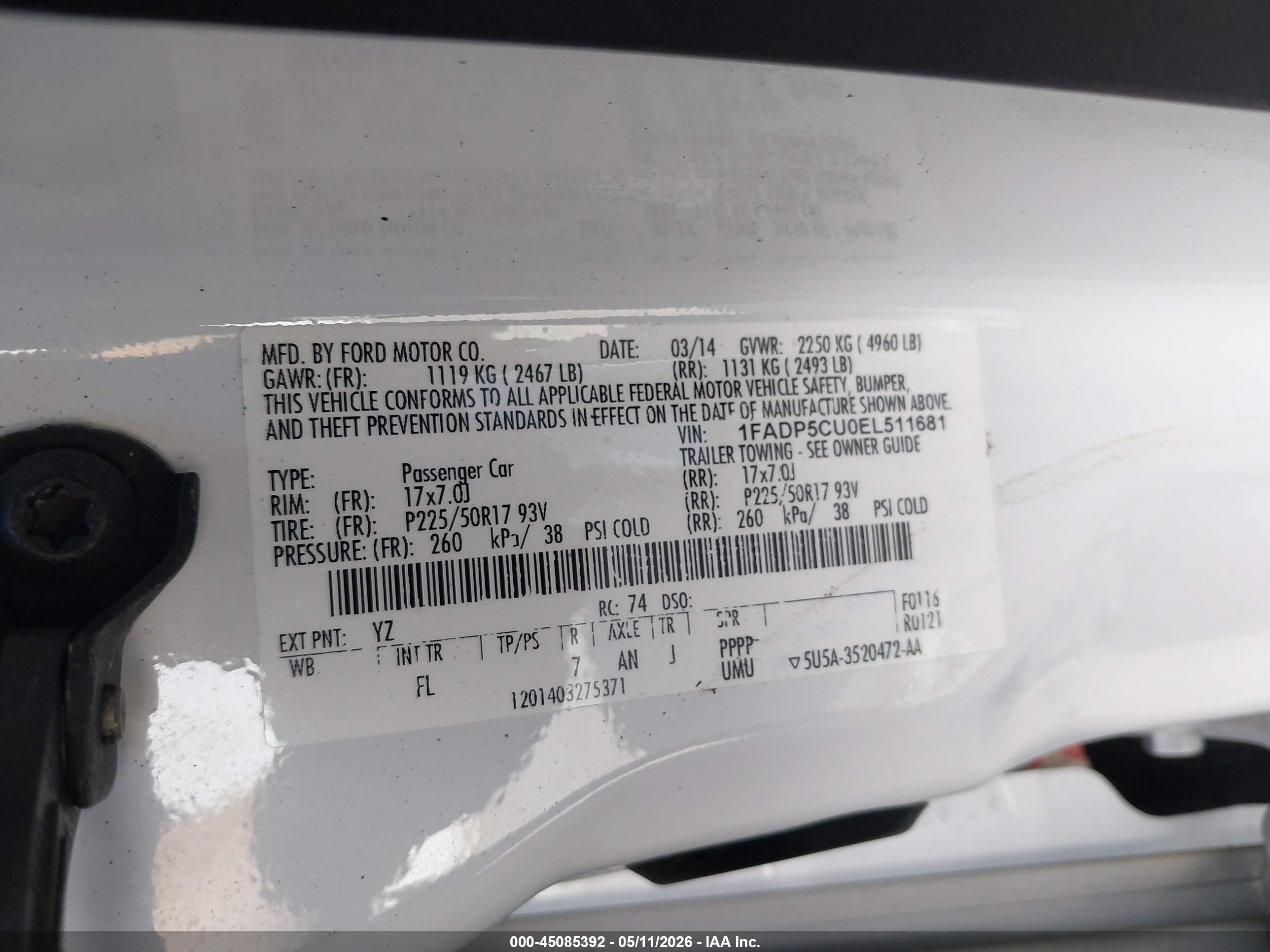 2014 Ford C-max Energi Sel White vin: 1FADP5CU0EL511681