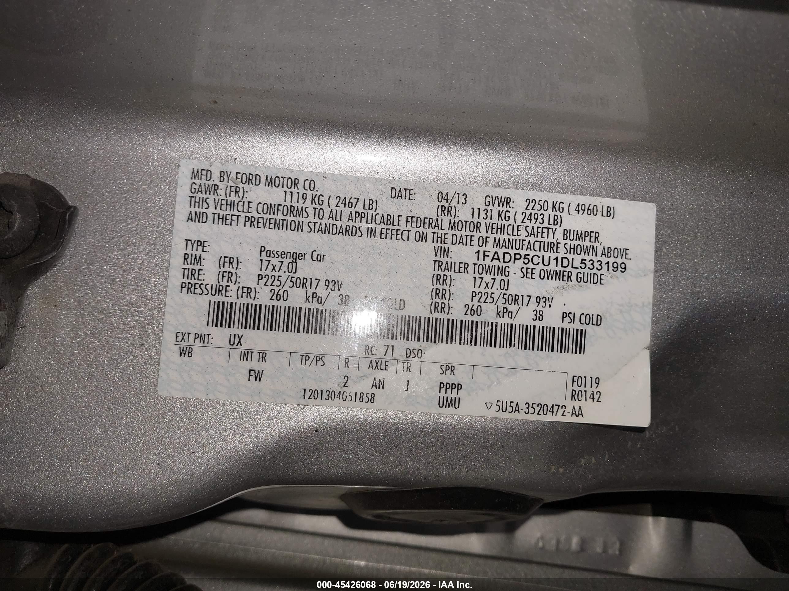 2013 Ford C-max Energi Sel Silver vin: 1FADP5CU1DL533199