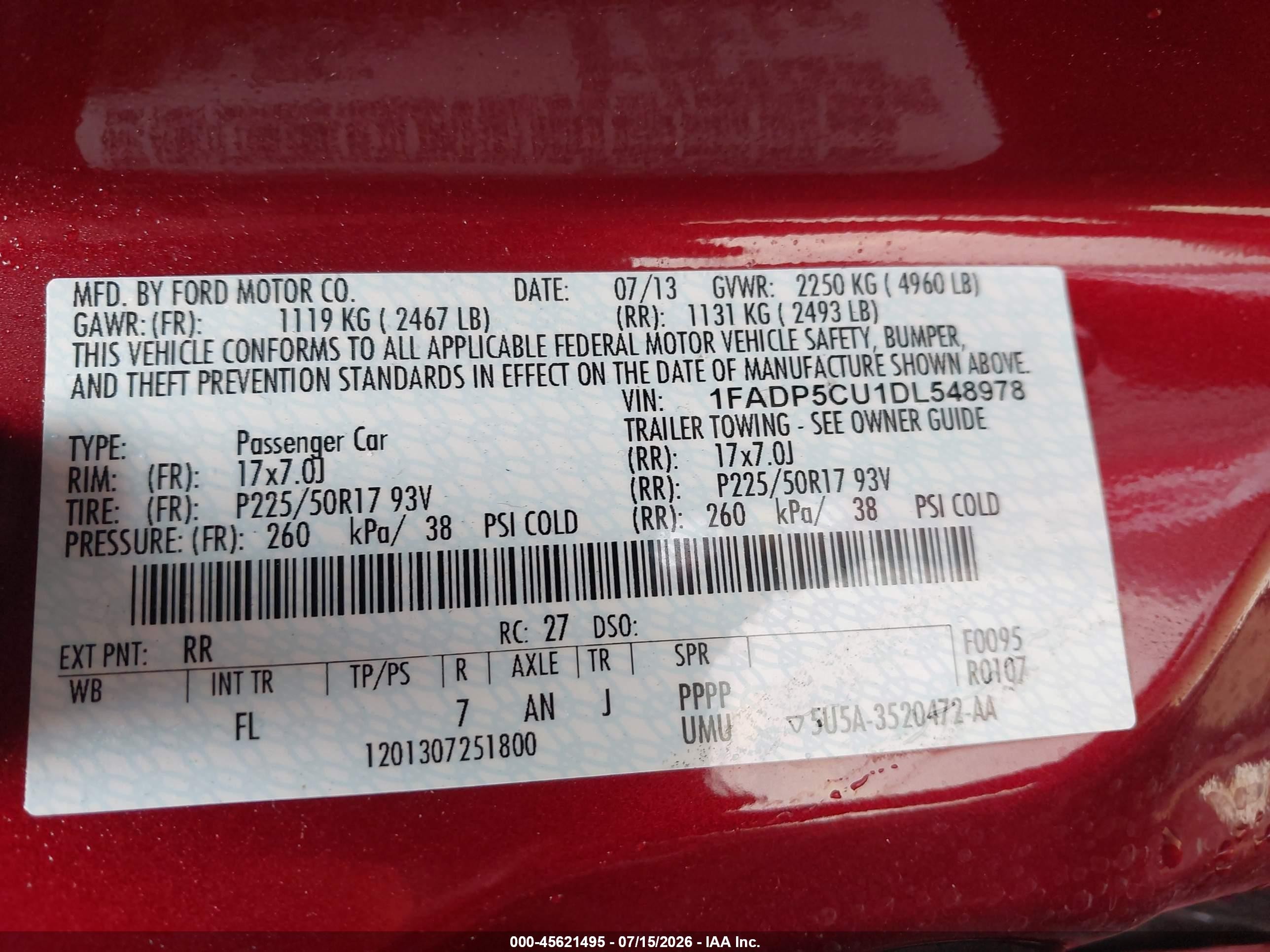 2013 Ford C-max Energi Sel Red vin: 1FADP5CU1DL548978