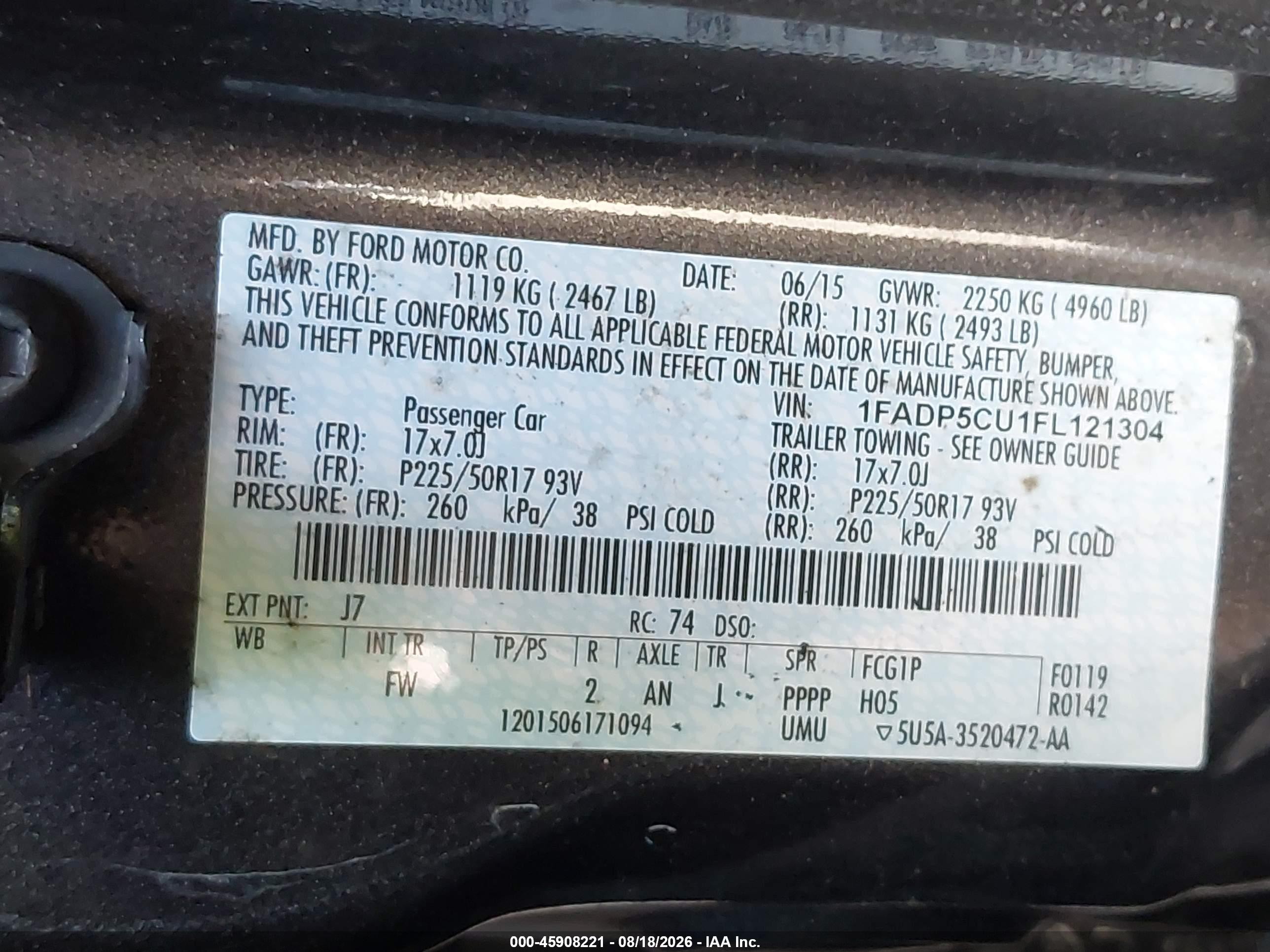 2015 Ford C-max Energi Sel Gray vin: 1FADP5CU1FL121304