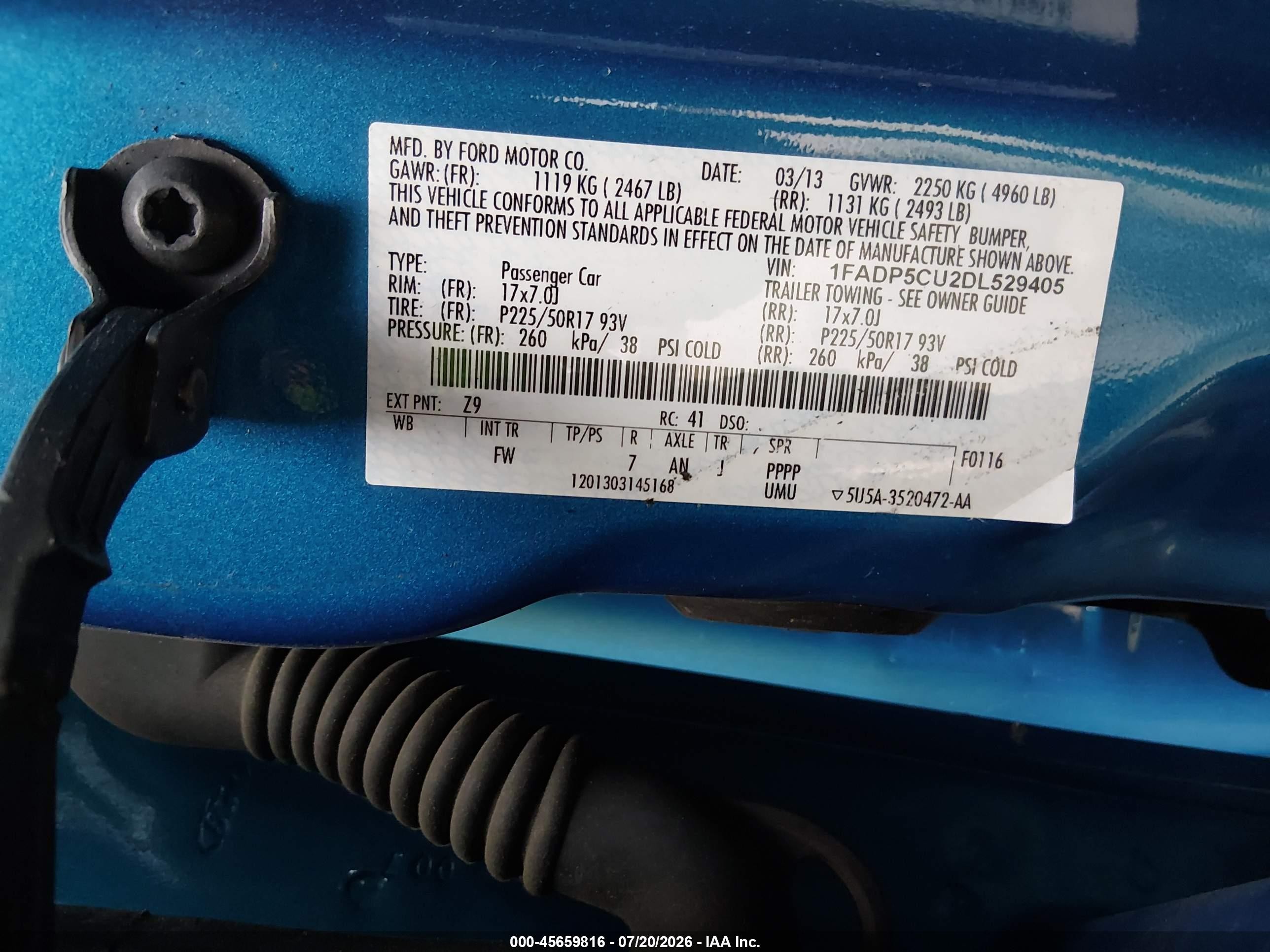 2013 Ford C-max Energi Sel Blue vin: 1FADP5CU2DL529405