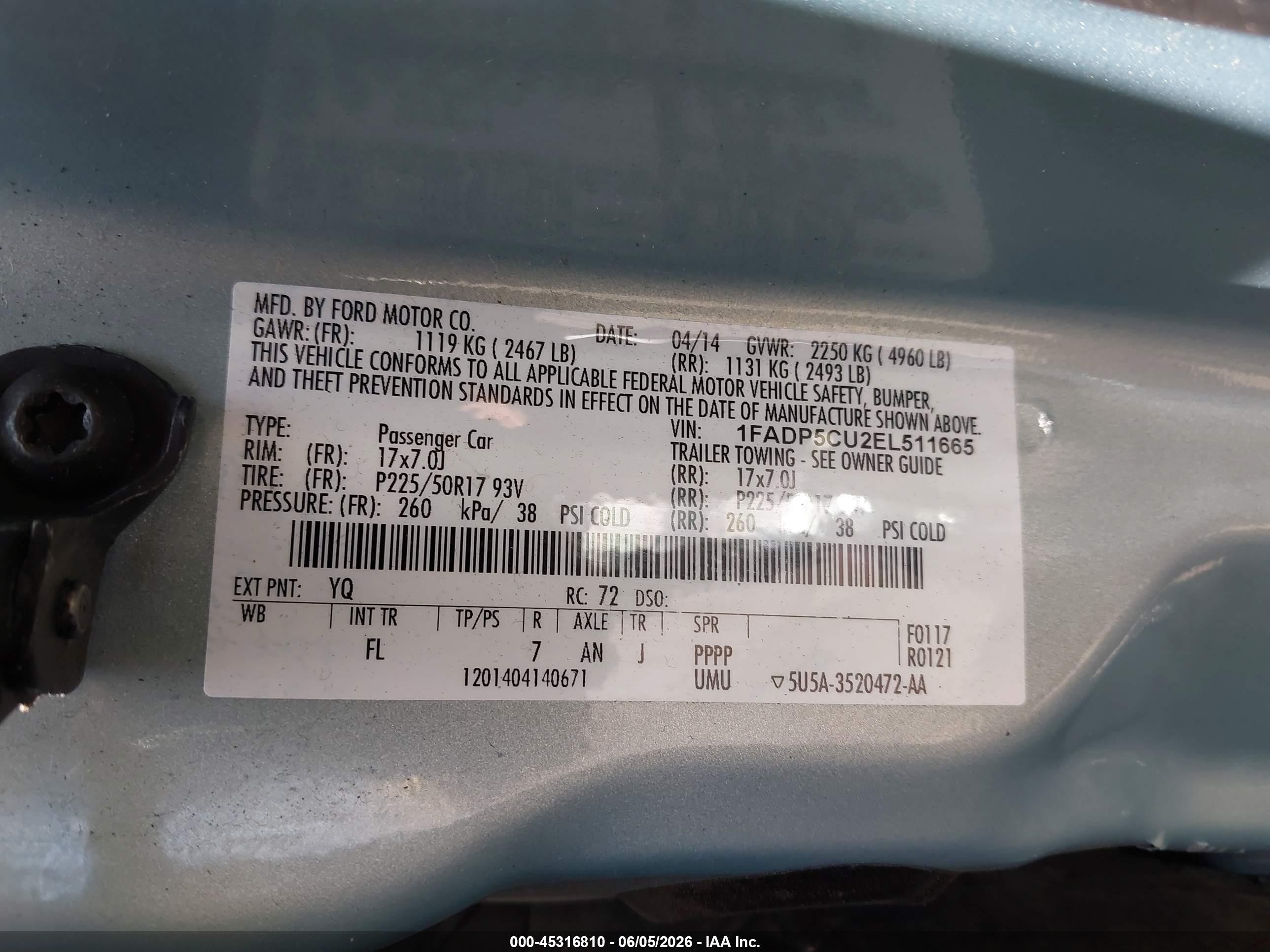 2014 Ford C-max Energi Sel Light Blue vin: 1FADP5CU2EL511665