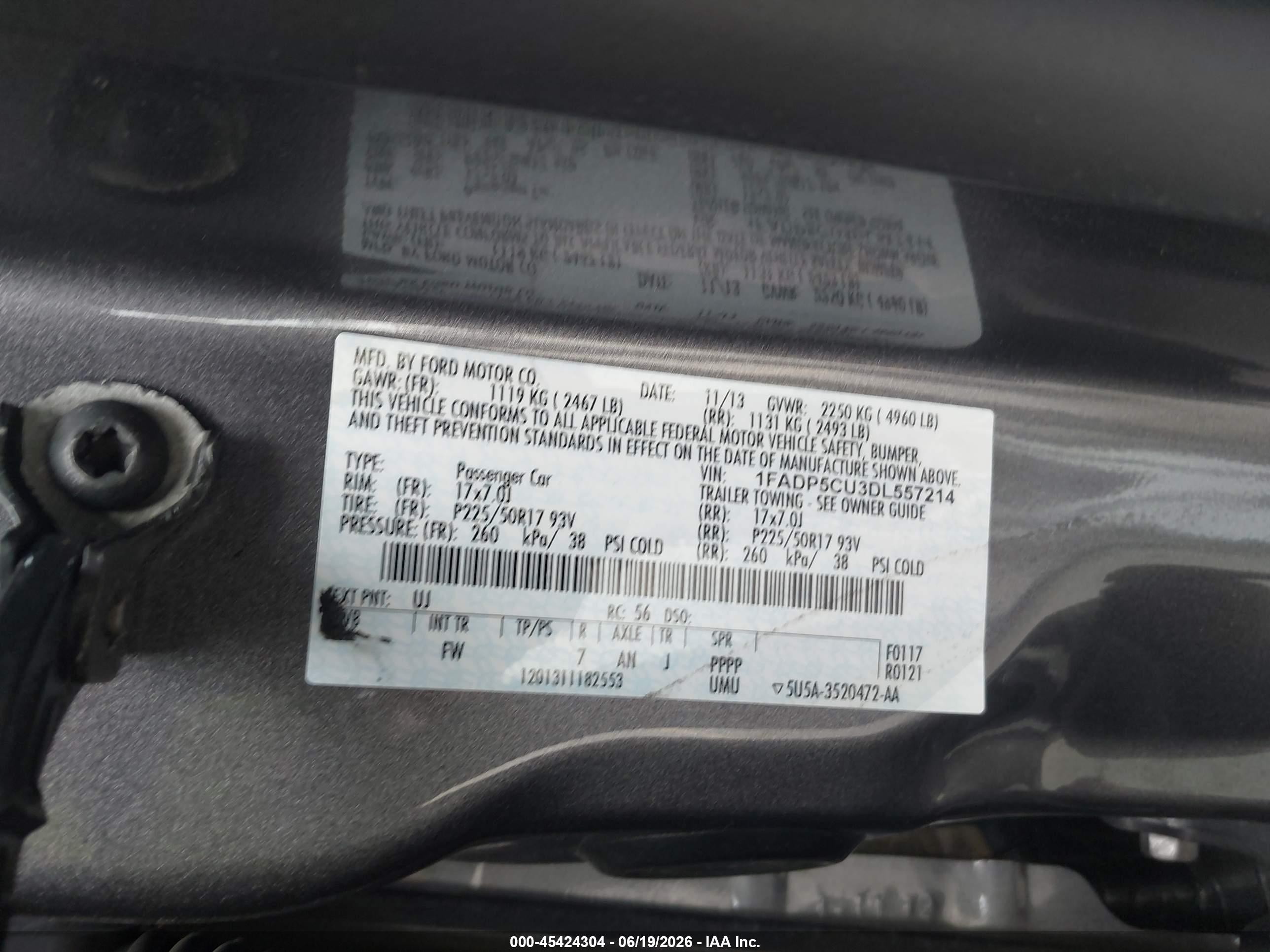 2013 Ford C-max Energi Sel Gray vin: 1FADP5CU3DL557214