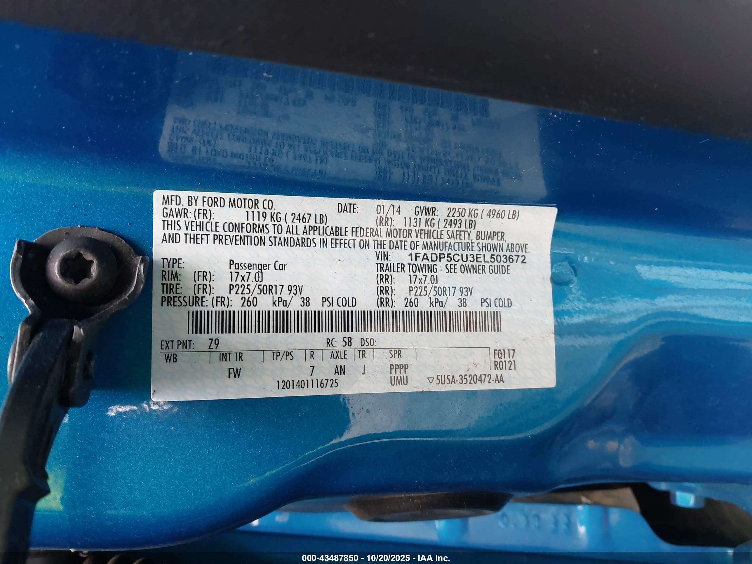 2014 Ford C-max Energi Sel Blue vin: 1FADP5CU3EL503672