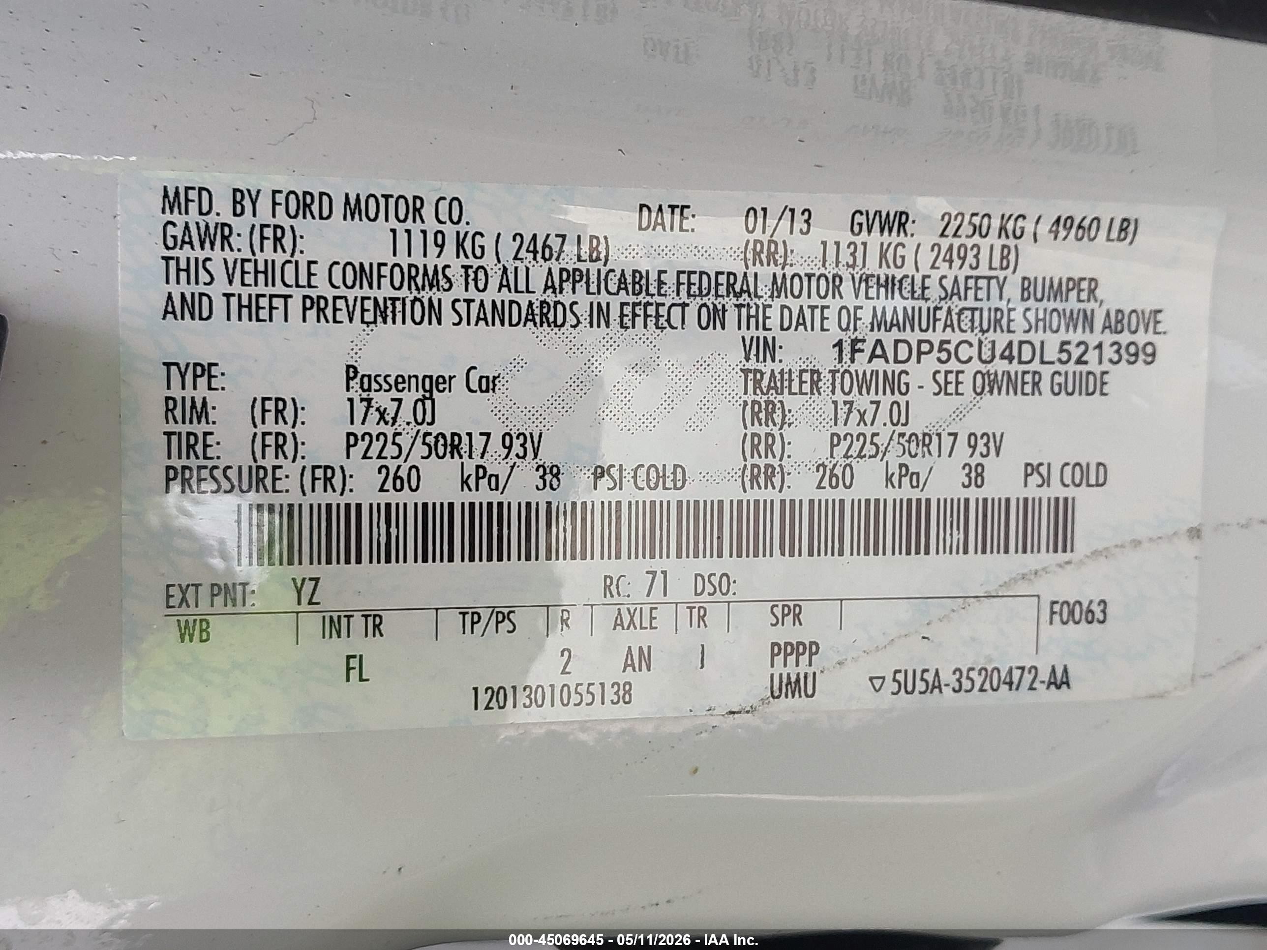 2013 Ford C-max Energi Sel White vin: 1FADP5CU4DL521399