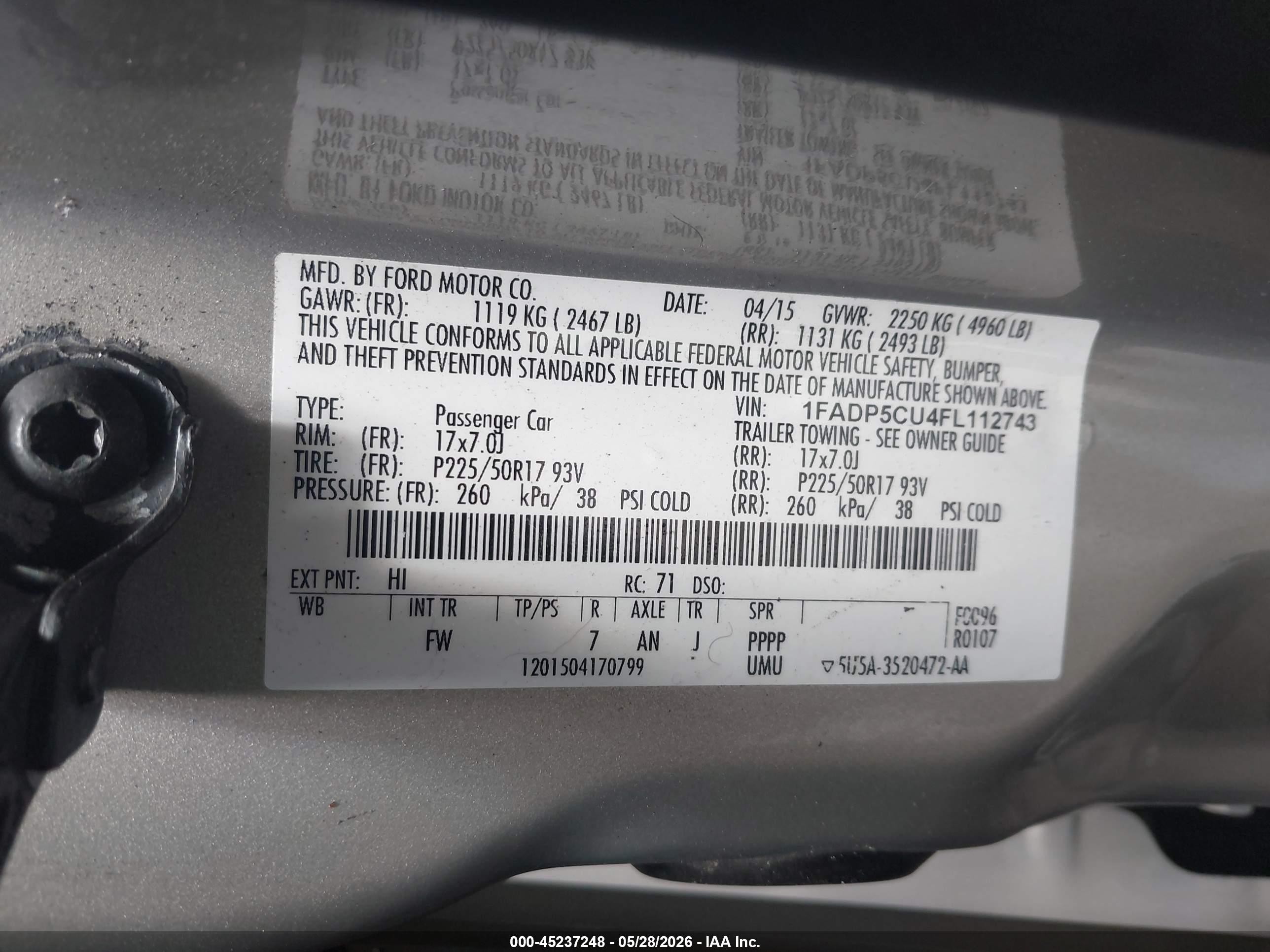 2015 Ford C-max Energi Sel Champagne vin: 1FADP5CU4FL112743