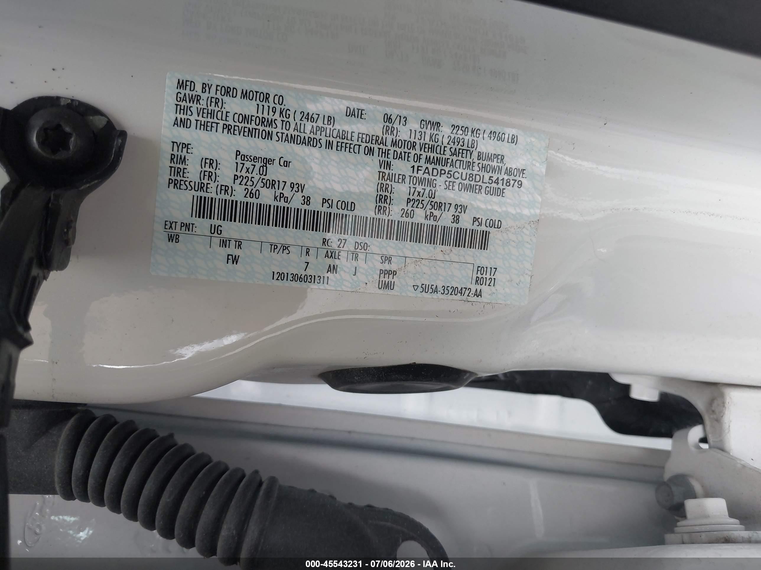 2013 Ford C-max Energi Sel White vin: 1FADP5CU8DL541879