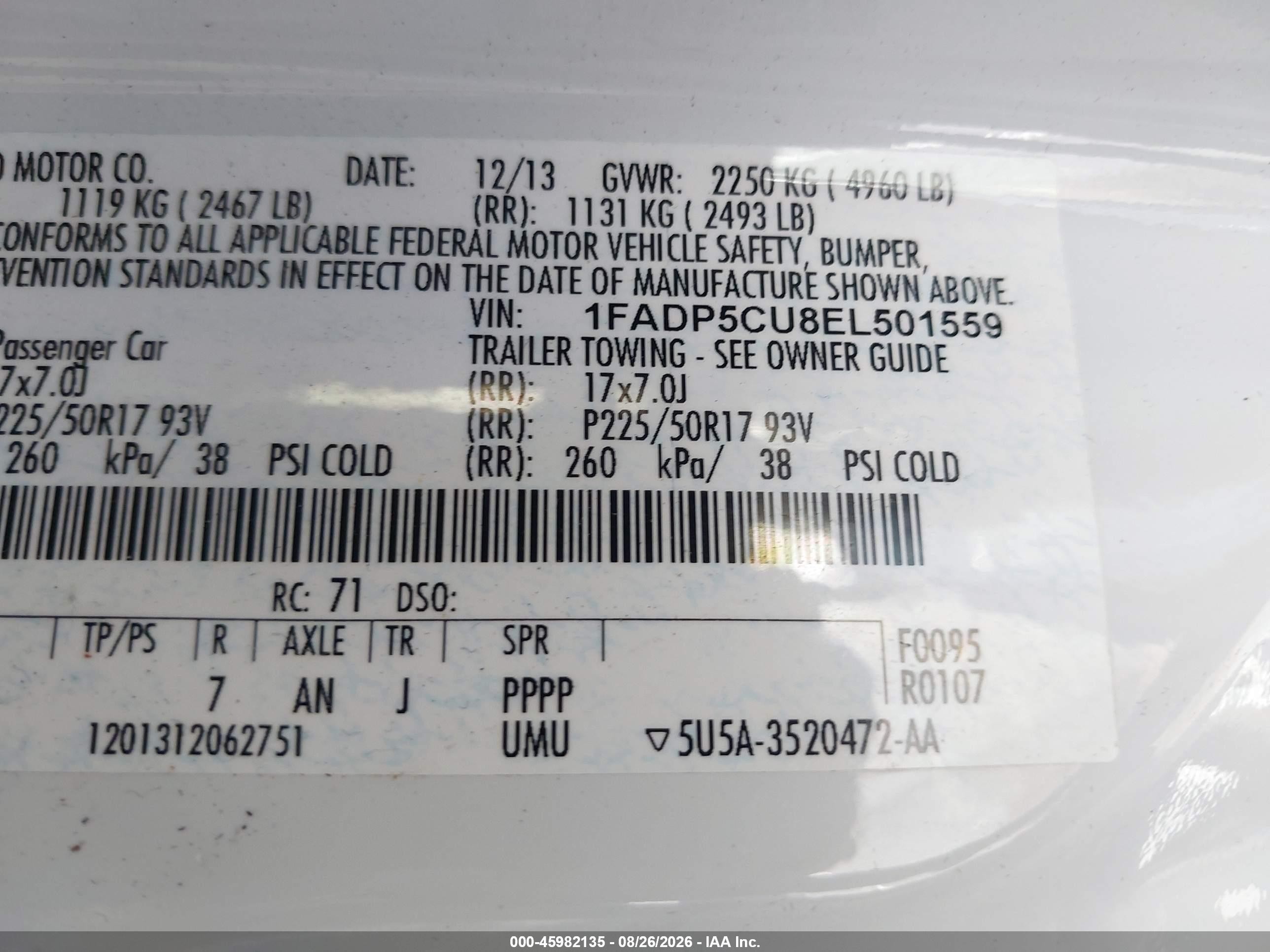 2014 Ford C-max Energi Sel White vin: 1FADP5CU8EL501559