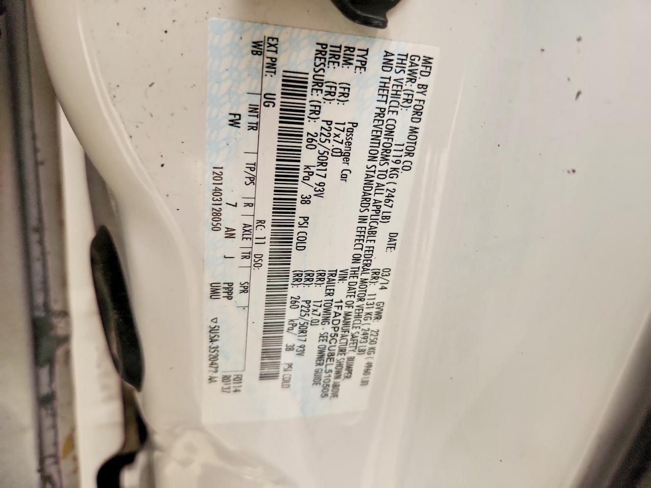 2014 Ford C-max Premium Белый vin: 1FADP5CU8EL510505