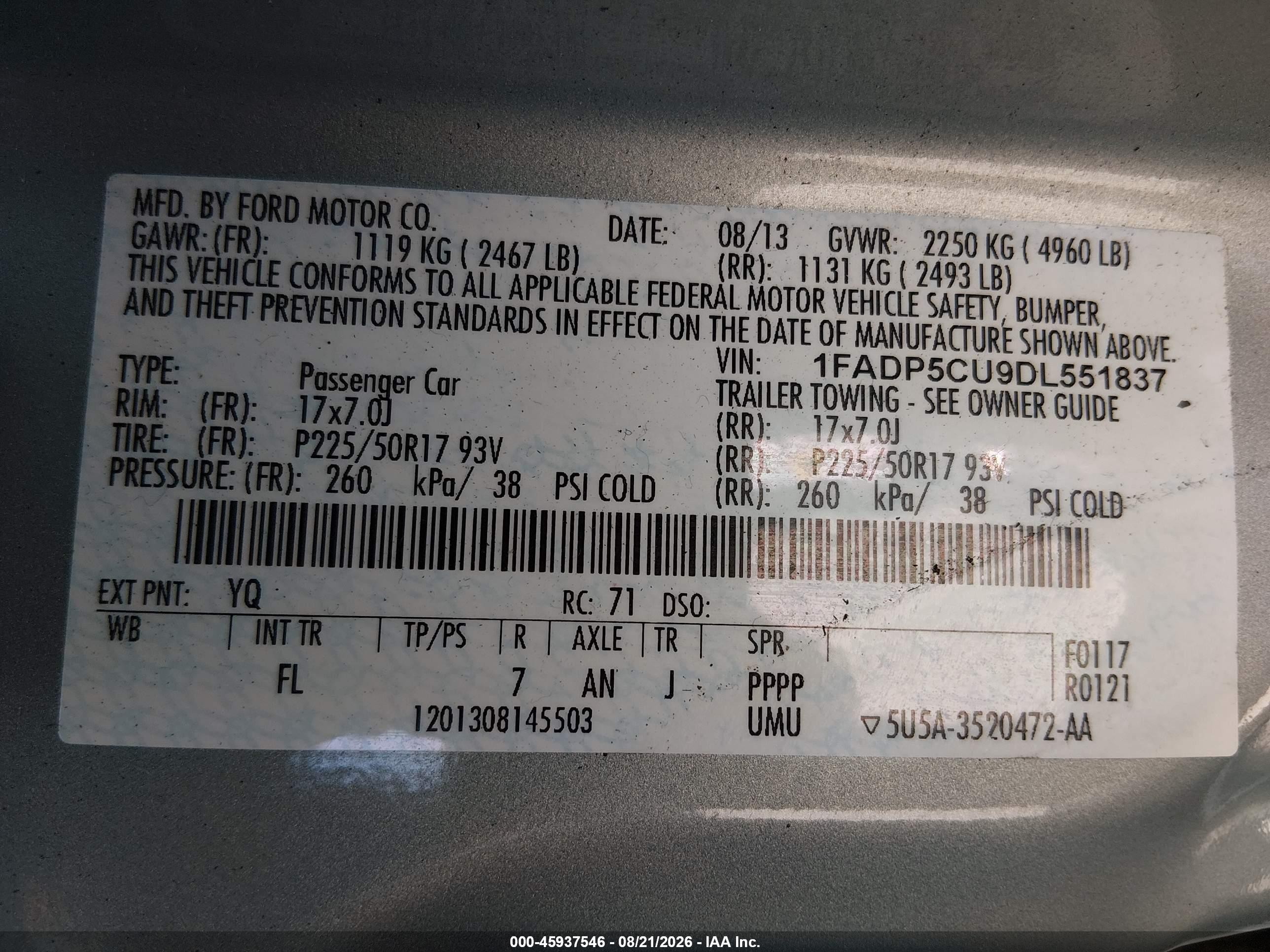 2013 Ford C-max Energi Sel Light Blue vin: 1FADP5CU9DL551837
