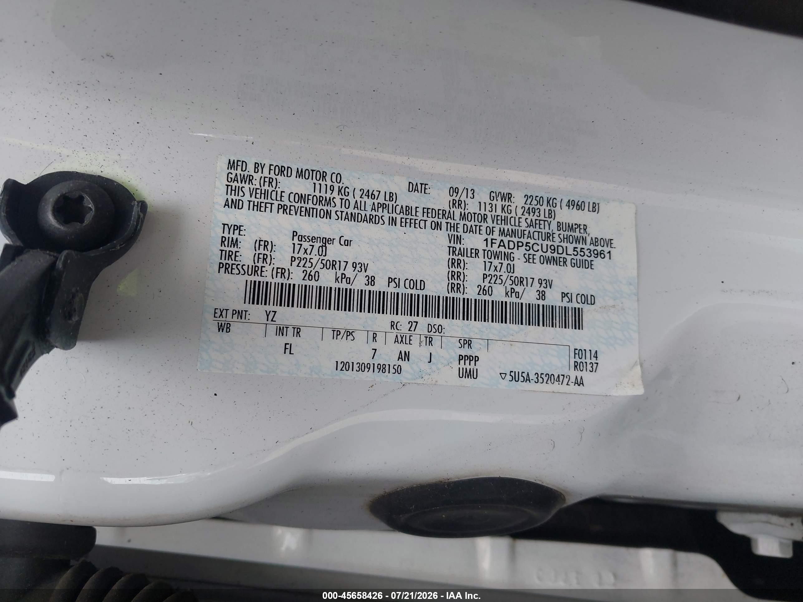 2013 Ford C-max Energi Sel White vin: 1FADP5CU9DL553961