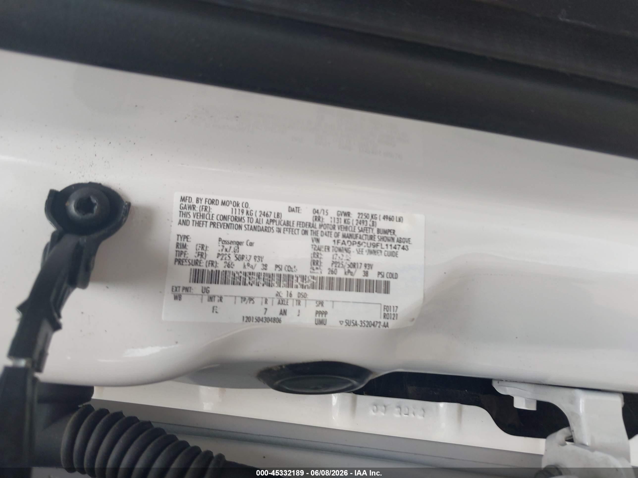 2015 Ford C-max Energi Sel White vin: 1FADP5CU9FL114746