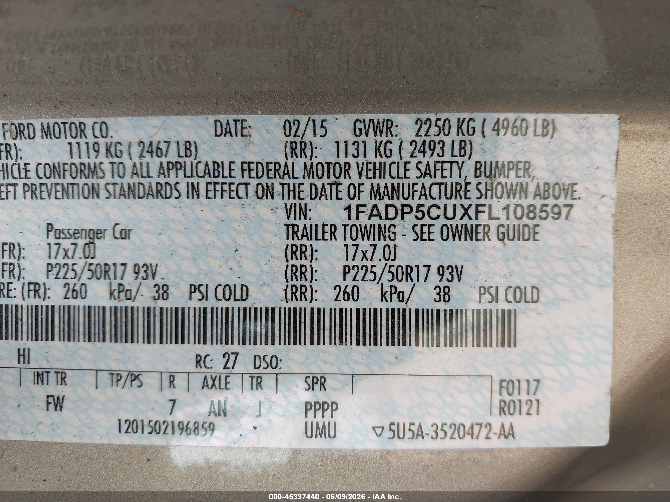 2015 Ford C-max Energi Sel Green vin: 1FADP5CUXFL108597