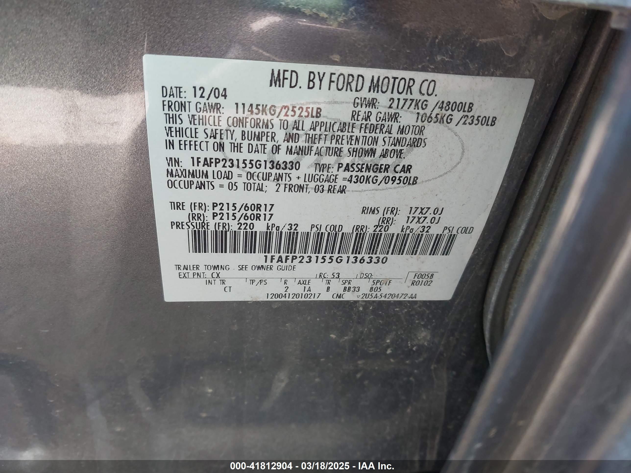 2005 Ford Five Hundred Se Gray vin: 1FAFP23155G136330