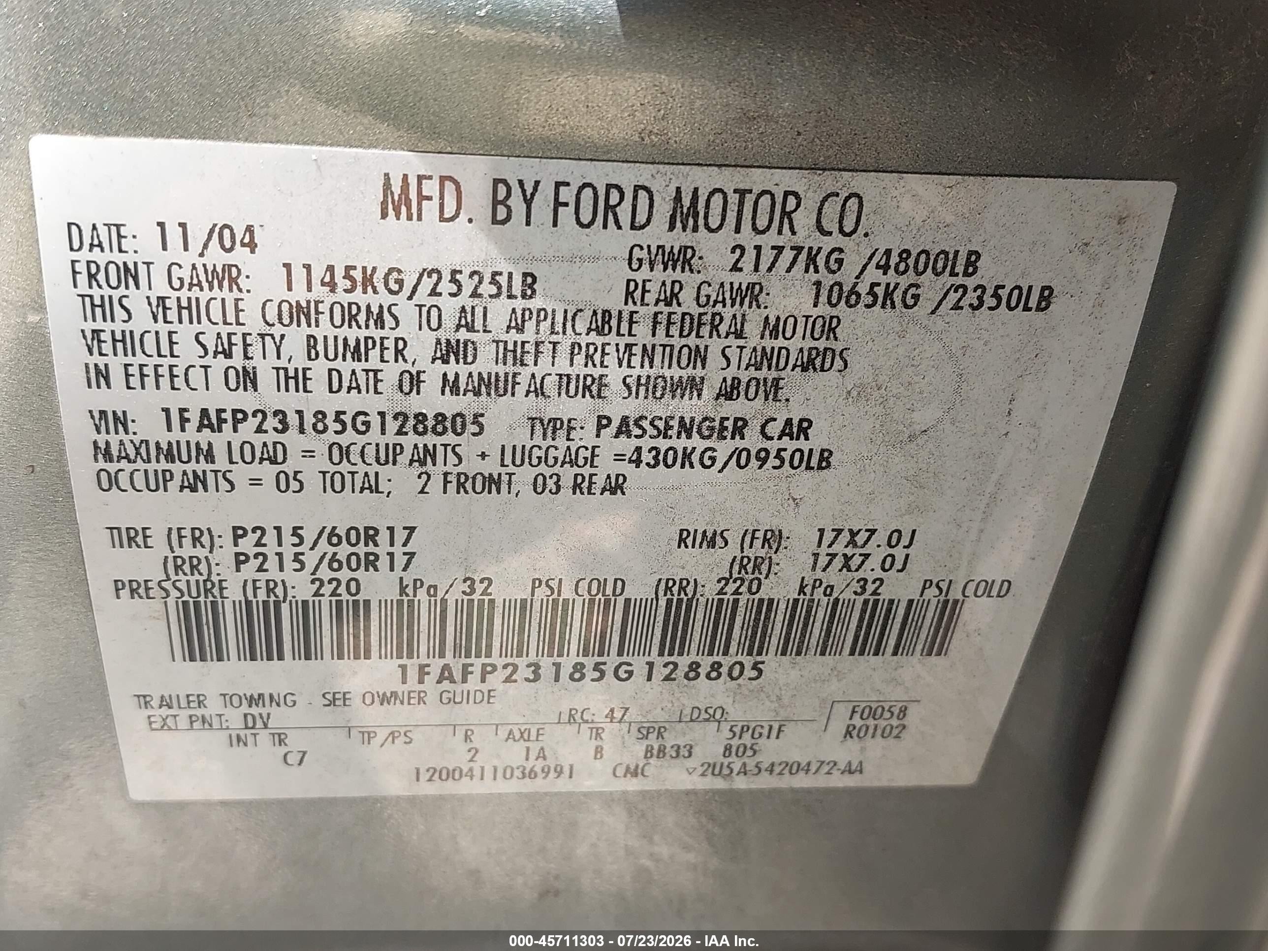 2005 Ford Five Hundred Se Green vin: 1FAFP23185G128805