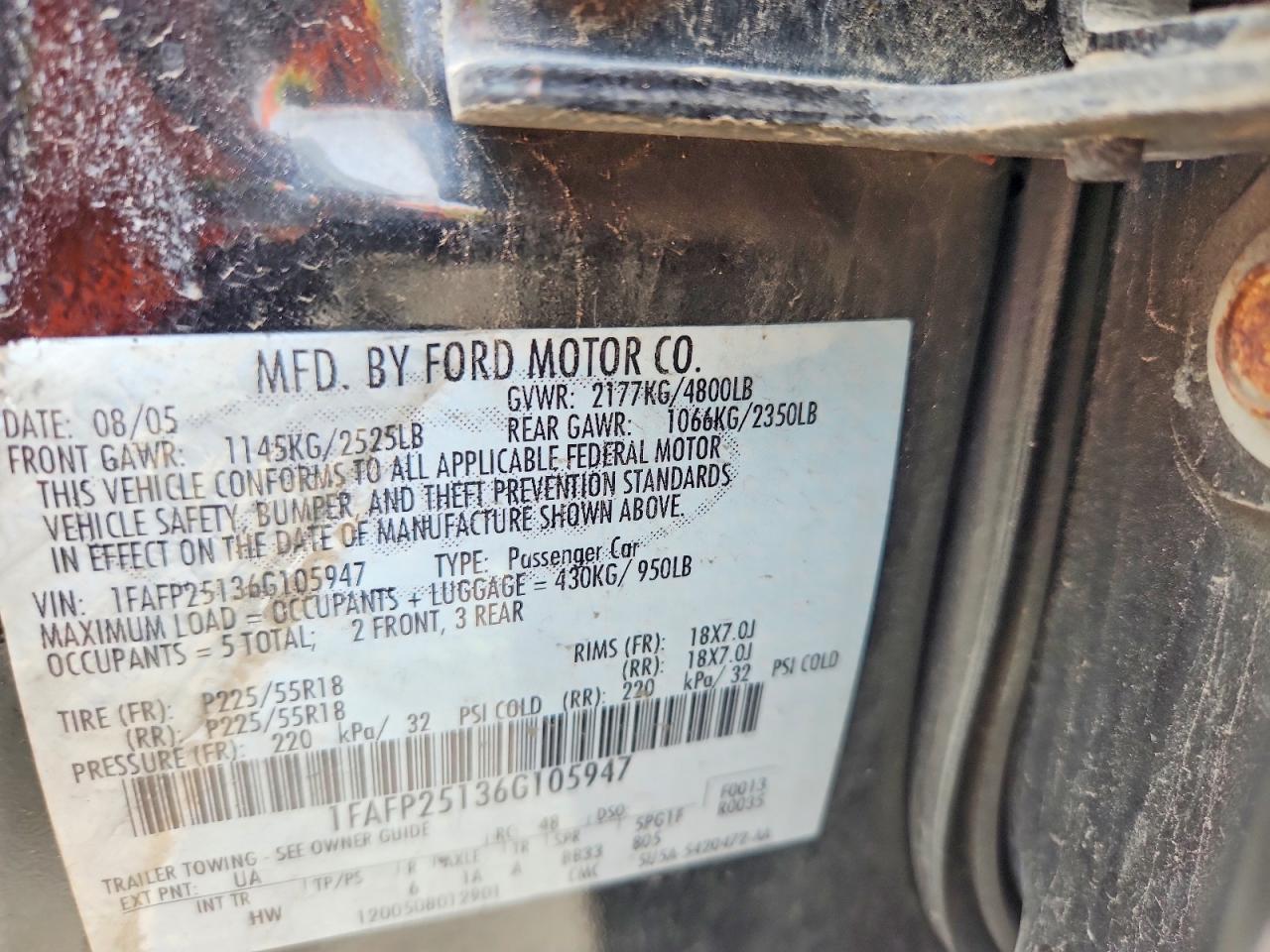 2006 Ford Five Hundred Limited Black vin: 1FAFP25136G105947