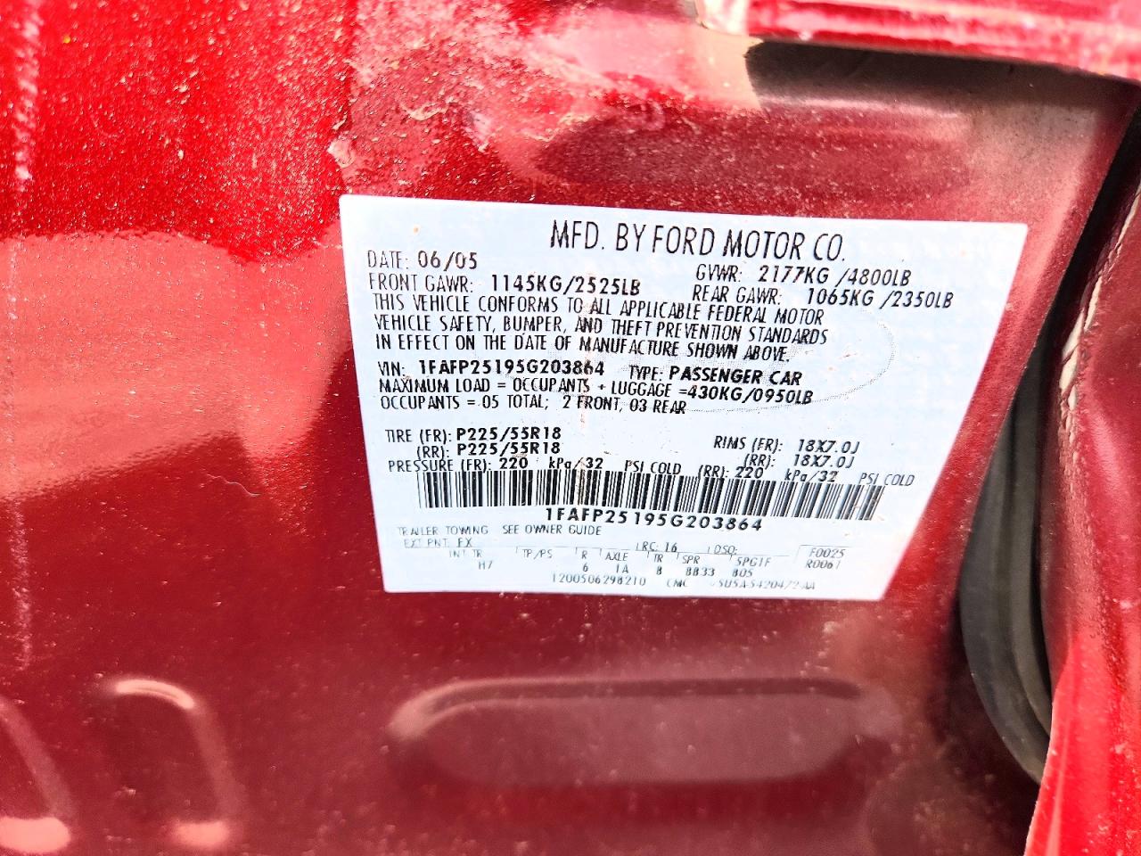 2005 Ford Five Hundred Limited Maroon vin: 1FAFP25195G203864
