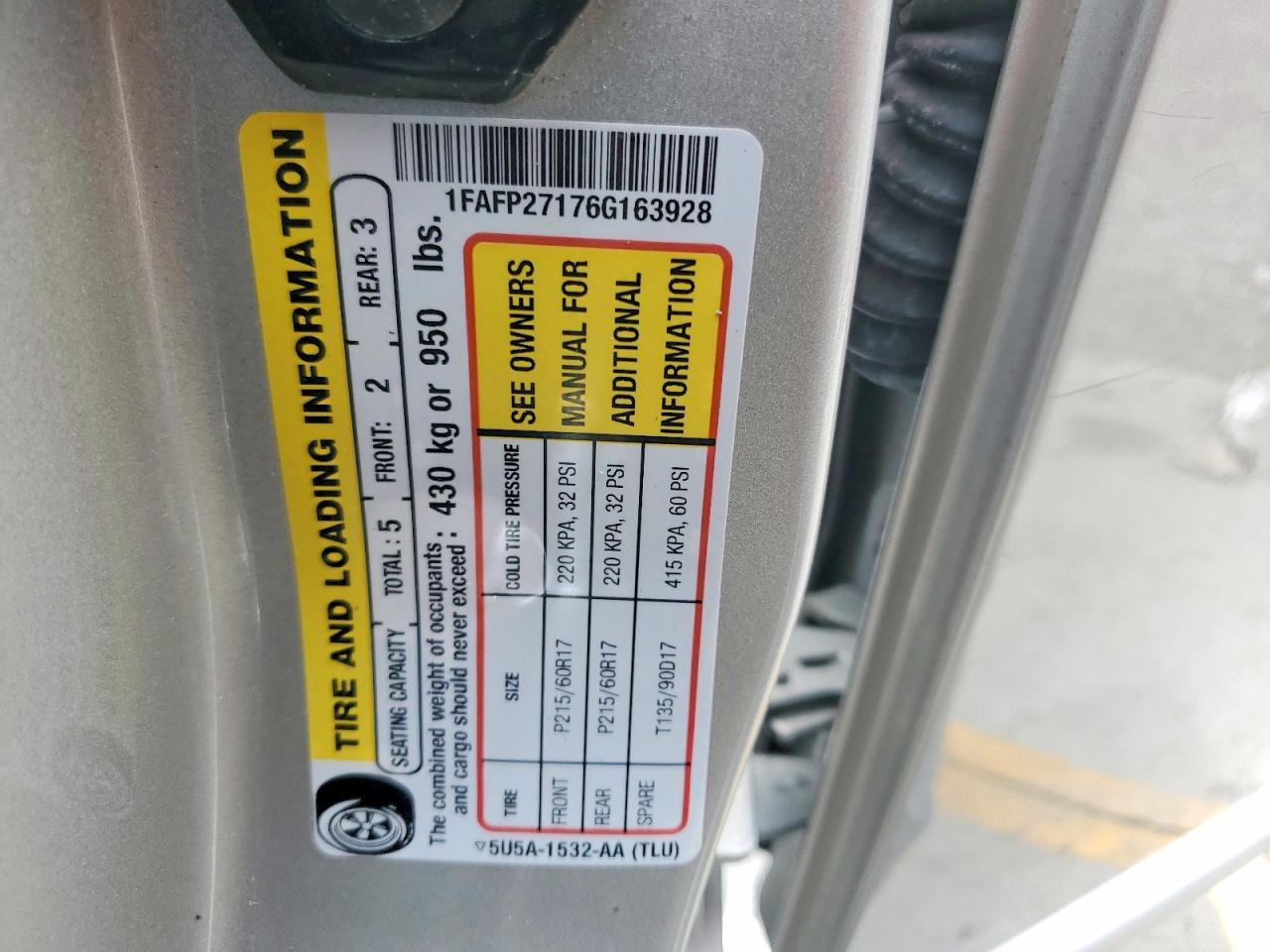2006 Ford Five Hundred Sel Silver vin: 1FAFP27176G163928