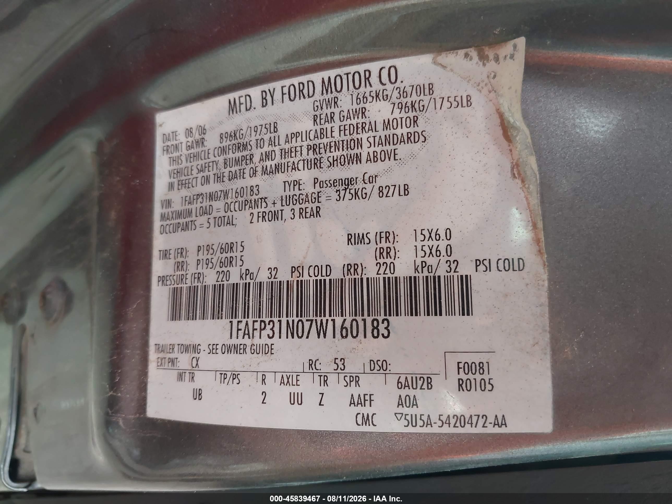 2007 Ford Focus S/se/ses Gray vin: 1FAFP31N07W160183