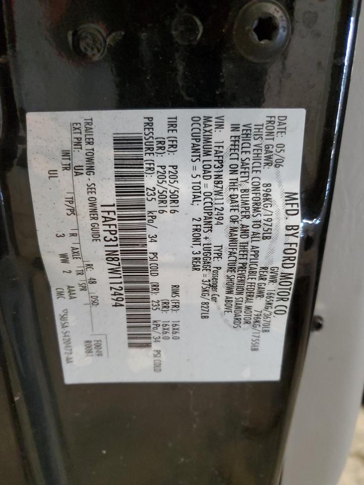 Price & History 2007 Ford Focus Zx3 2.0l 4 vin: 1FAFP31N87W112494