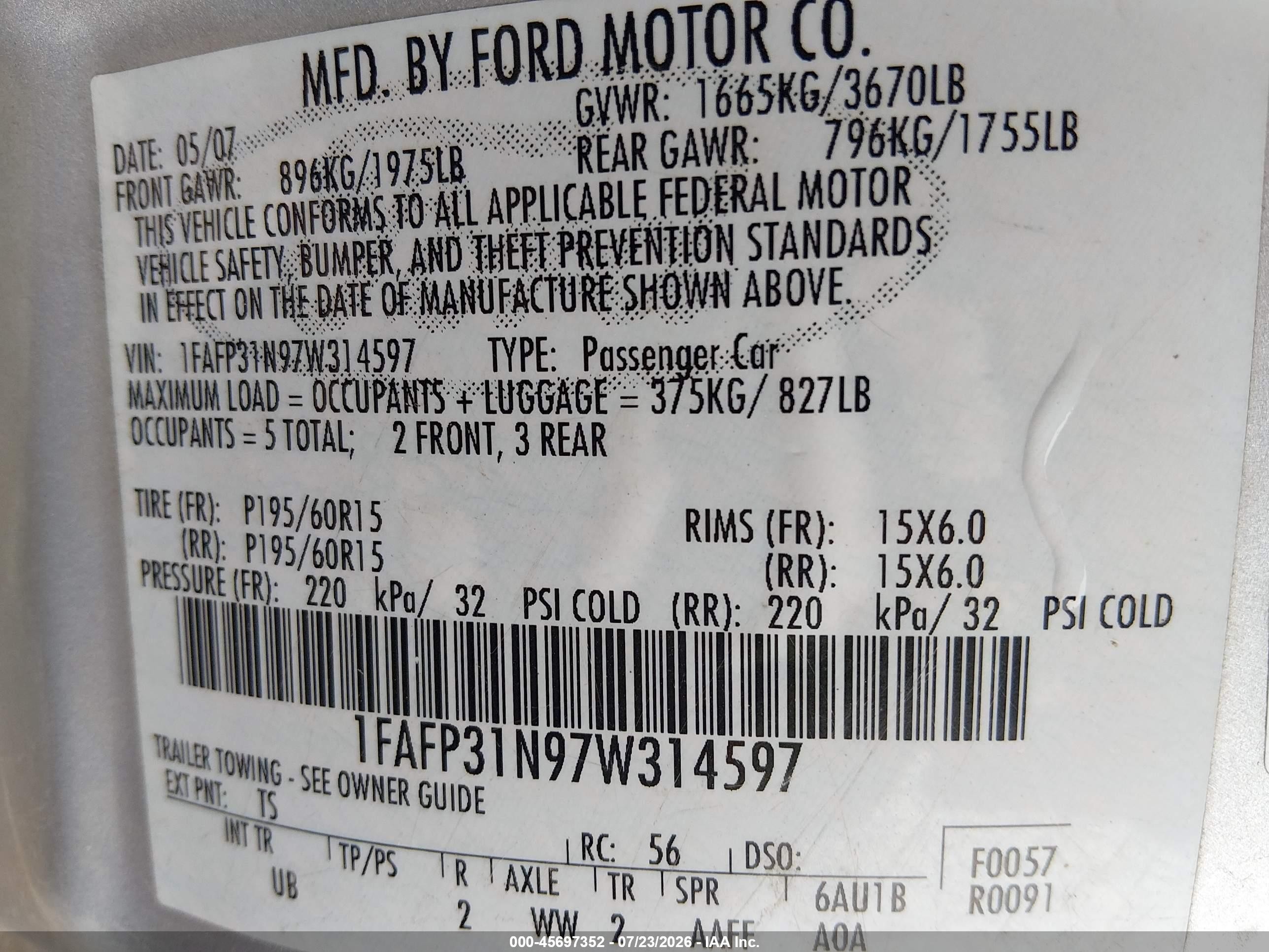 2007 Ford Focus S/se/ses Silver vin: 1FAFP31N97W314597