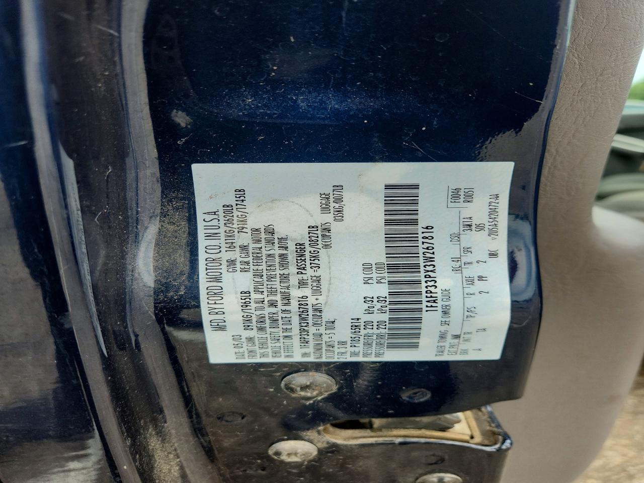 2003 Ford Focus Lx Blue vin: 1FAFP33PX3W267816