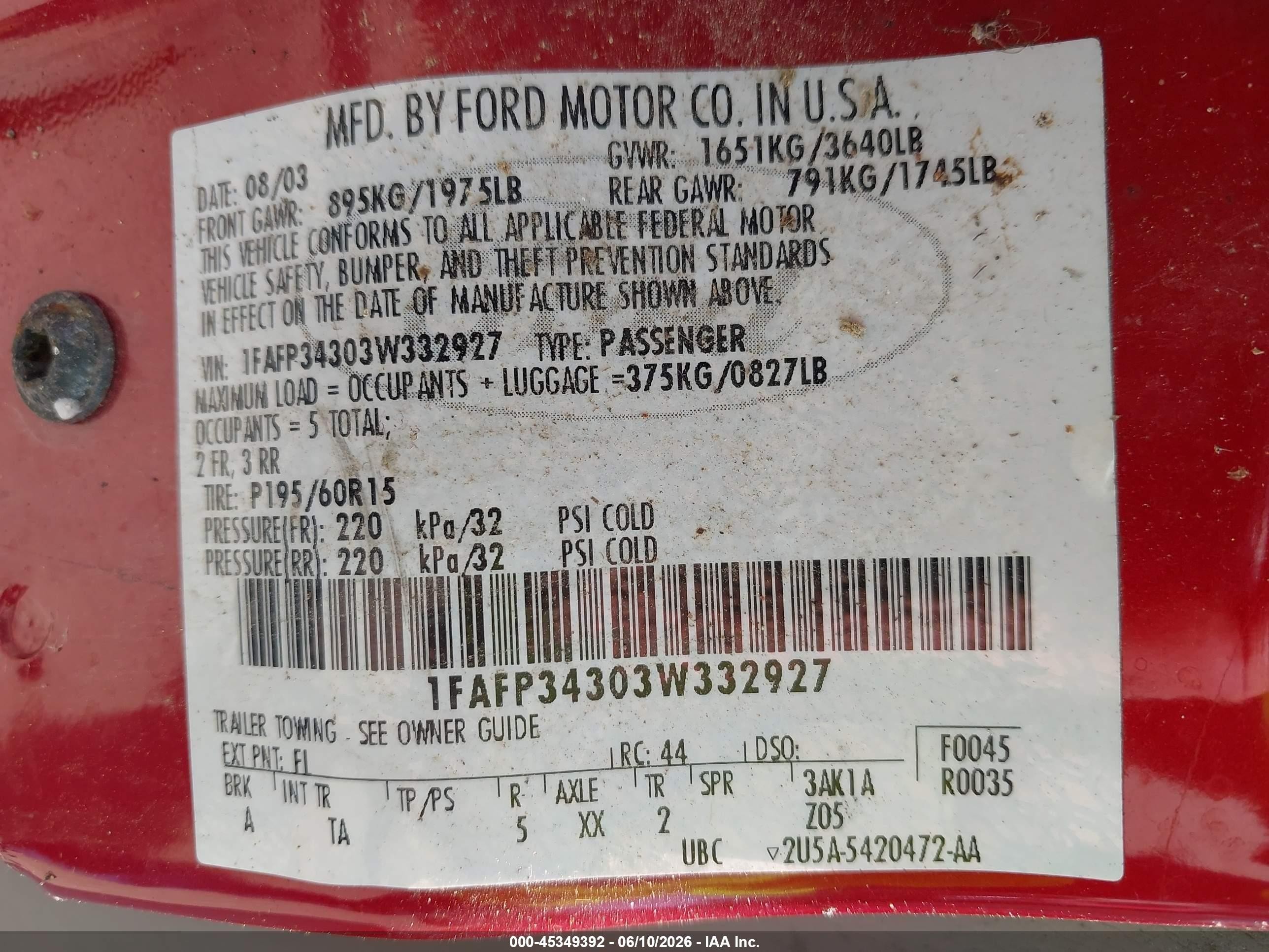 2003 Ford Focus Se Maroon vin: 1FAFP34303W332927