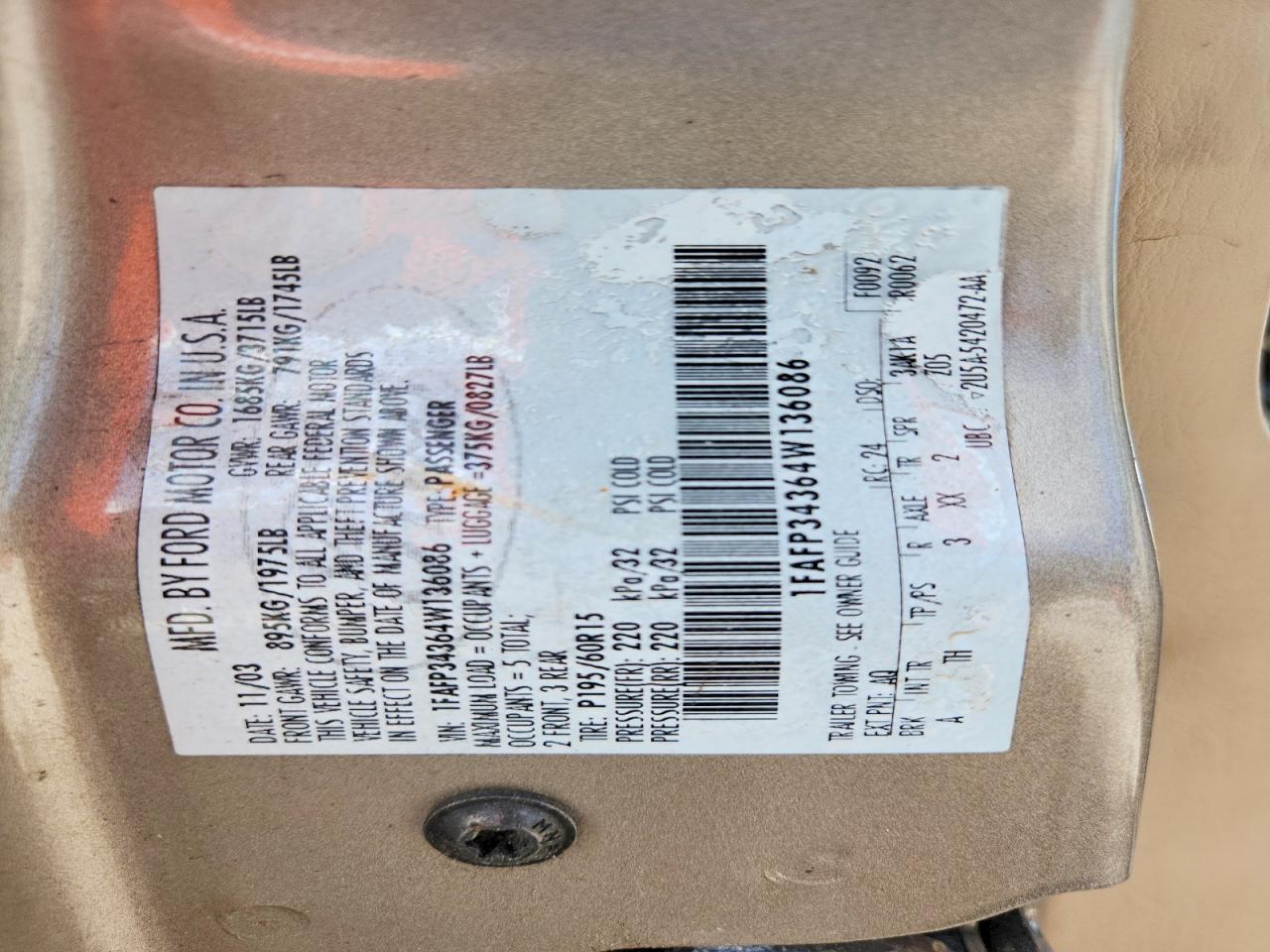 2004 Ford Focus Se Comfort Tan vin: 1FAFP34364W136086