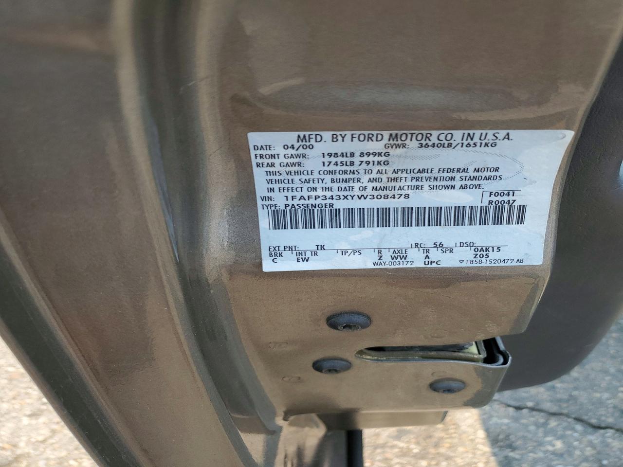 2000 Ford Focus Se Gray vin: 1FAFP343XYW308478