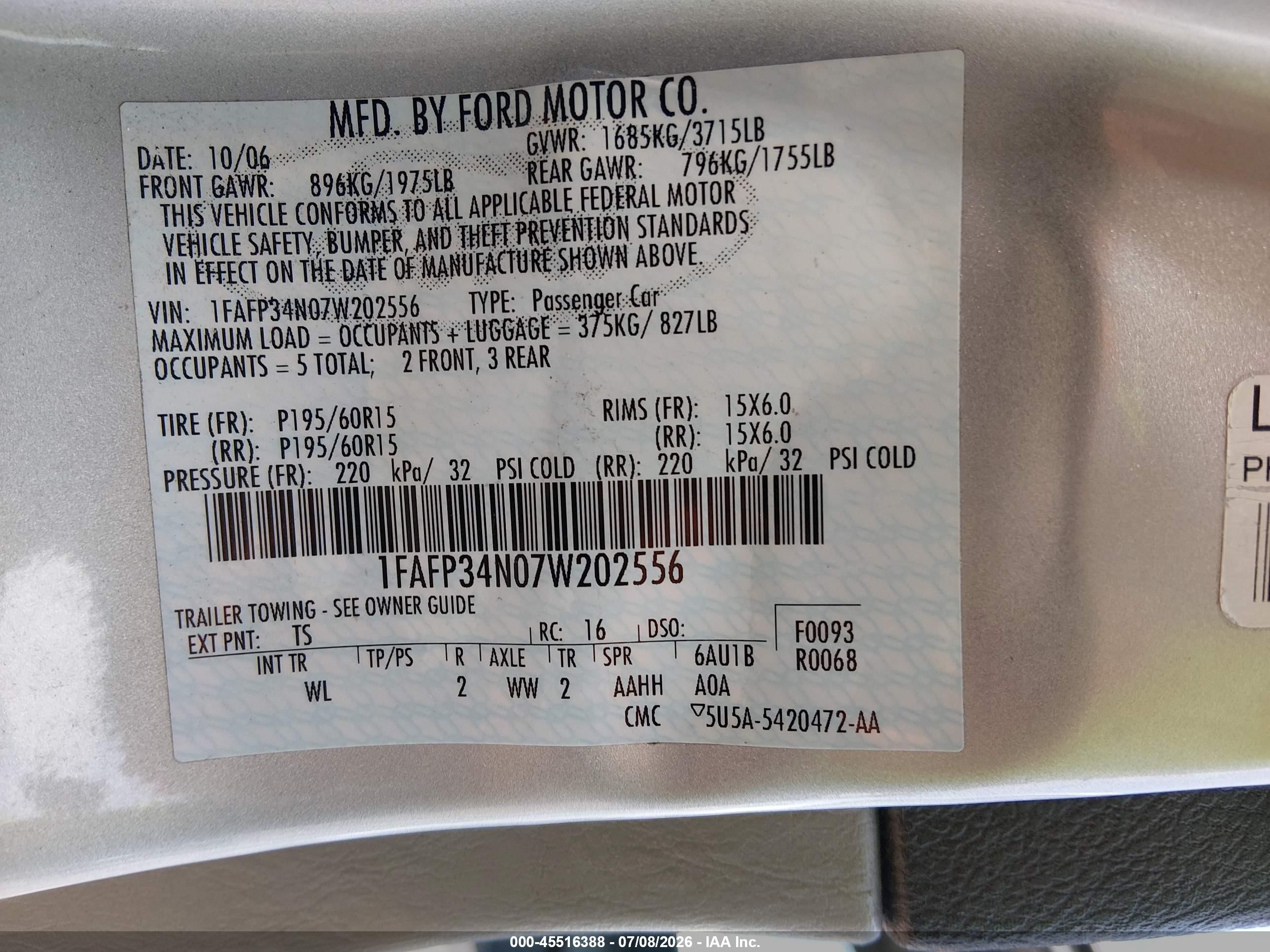 2007 Ford Focus S/se/ses Silver vin: 1FAFP34N07W202556