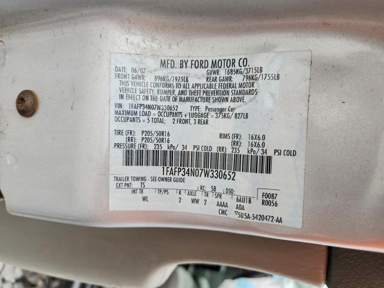 2007 Ford Focus Zx4 Silver vin: 1FAFP34N07W330652