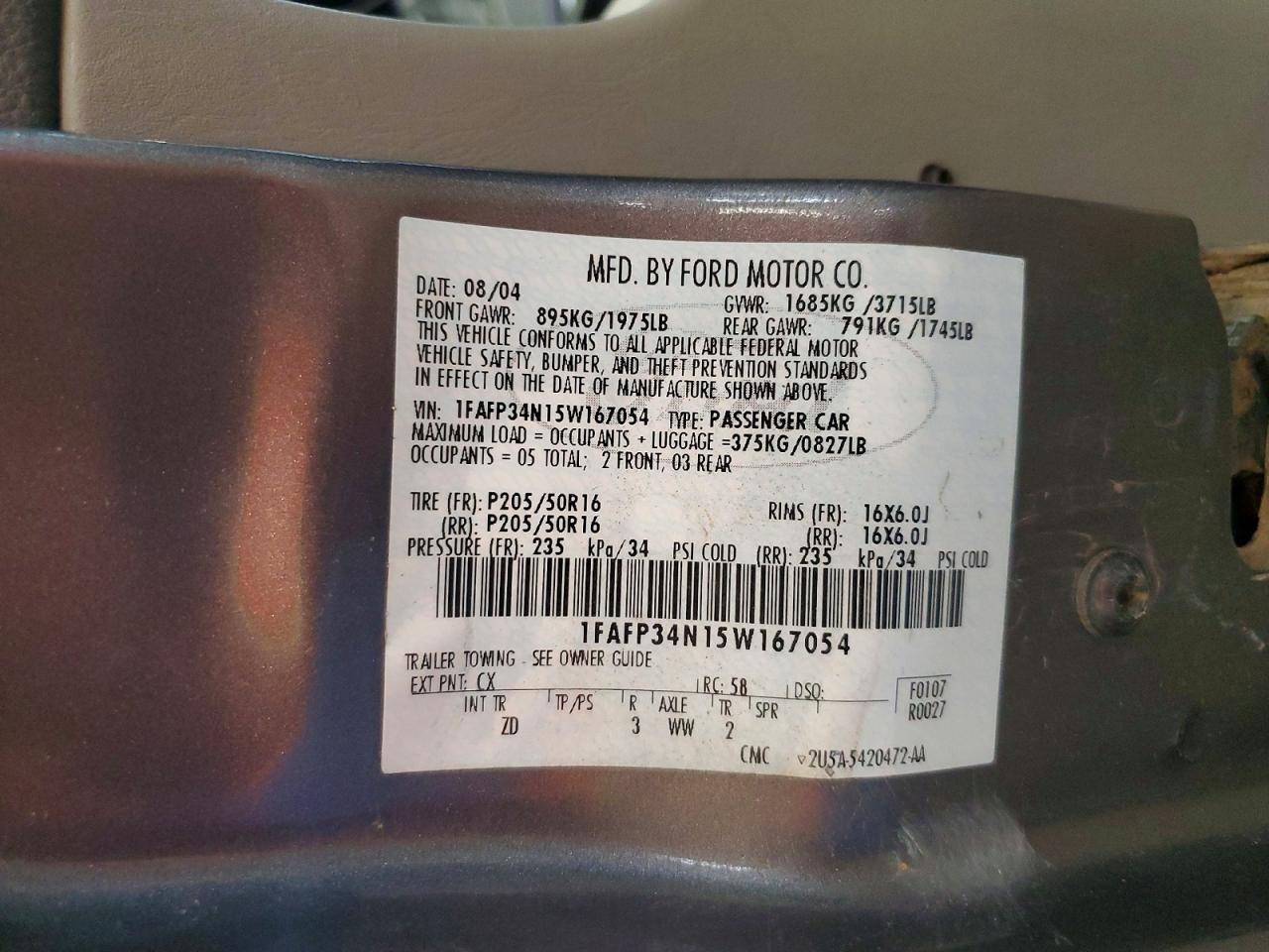 2005 Ford Focus Zx4 Gray vin: 1FAFP34N15W167054