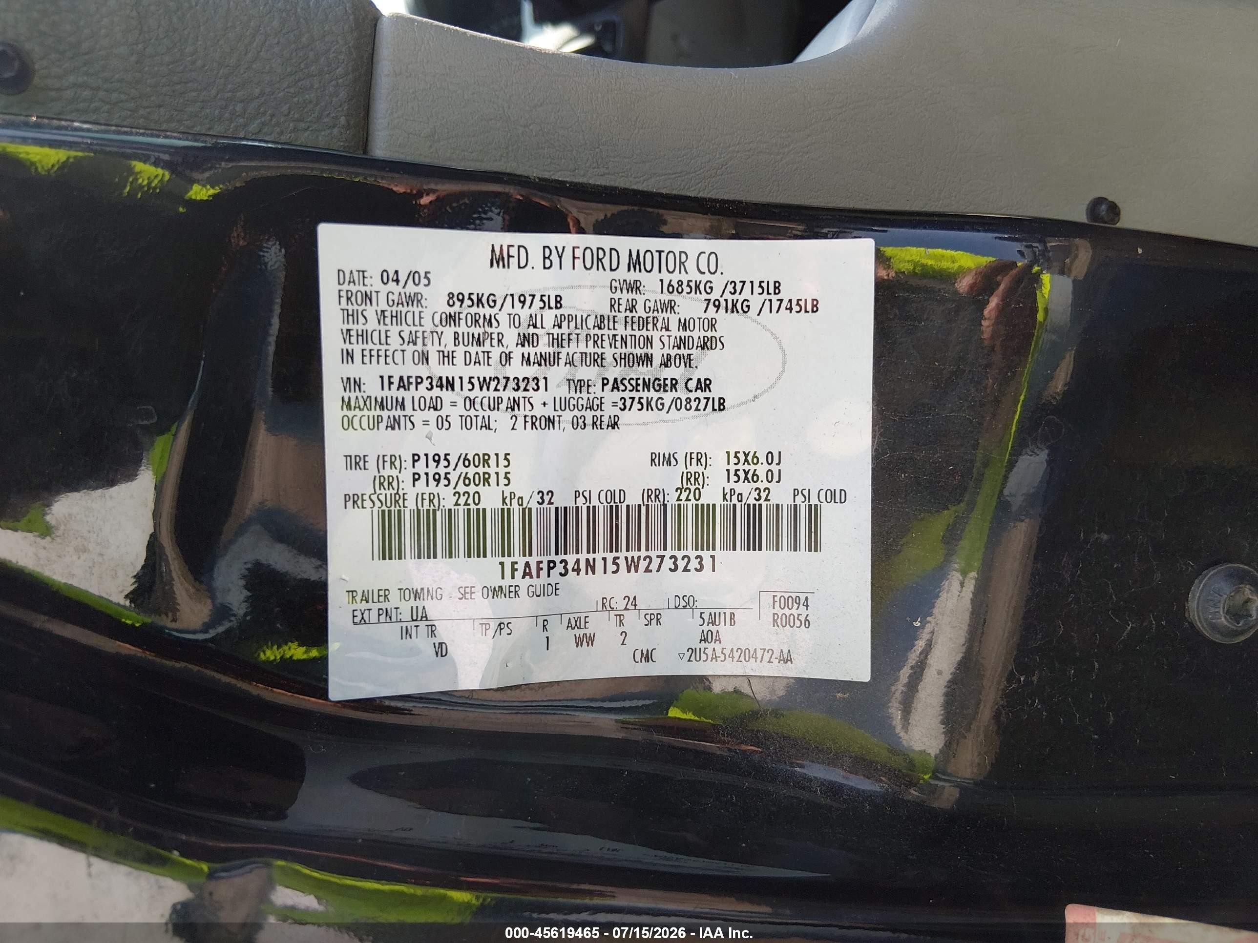 2005 Ford Focus Zx4 Black vin: 1FAFP34N15W273231