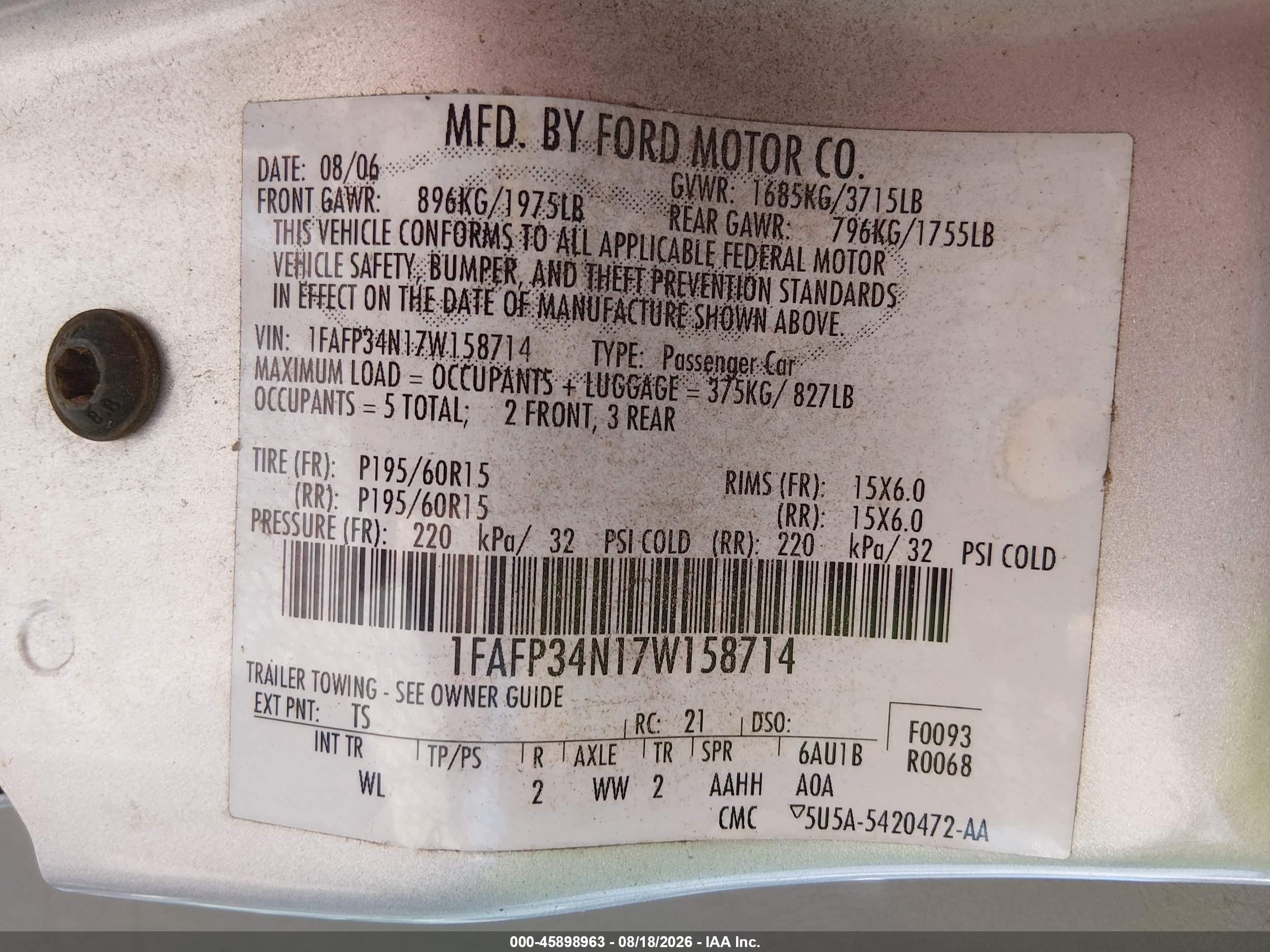 2007 Ford Focus S/se/ses Silver vin: 1FAFP34N17W158714