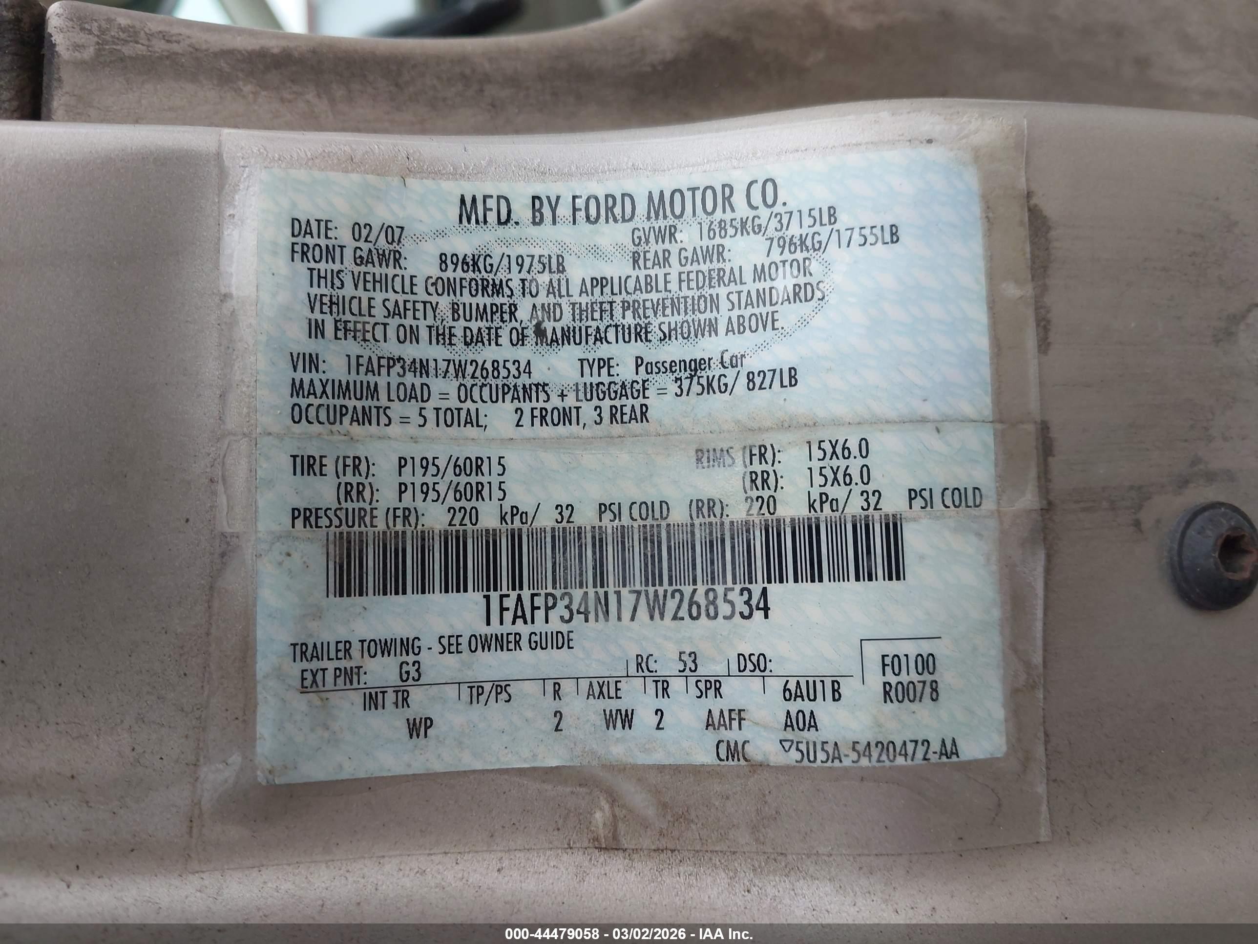 2007 Ford Focus S/se/ses Cream vin: 1FAFP34N17W268534