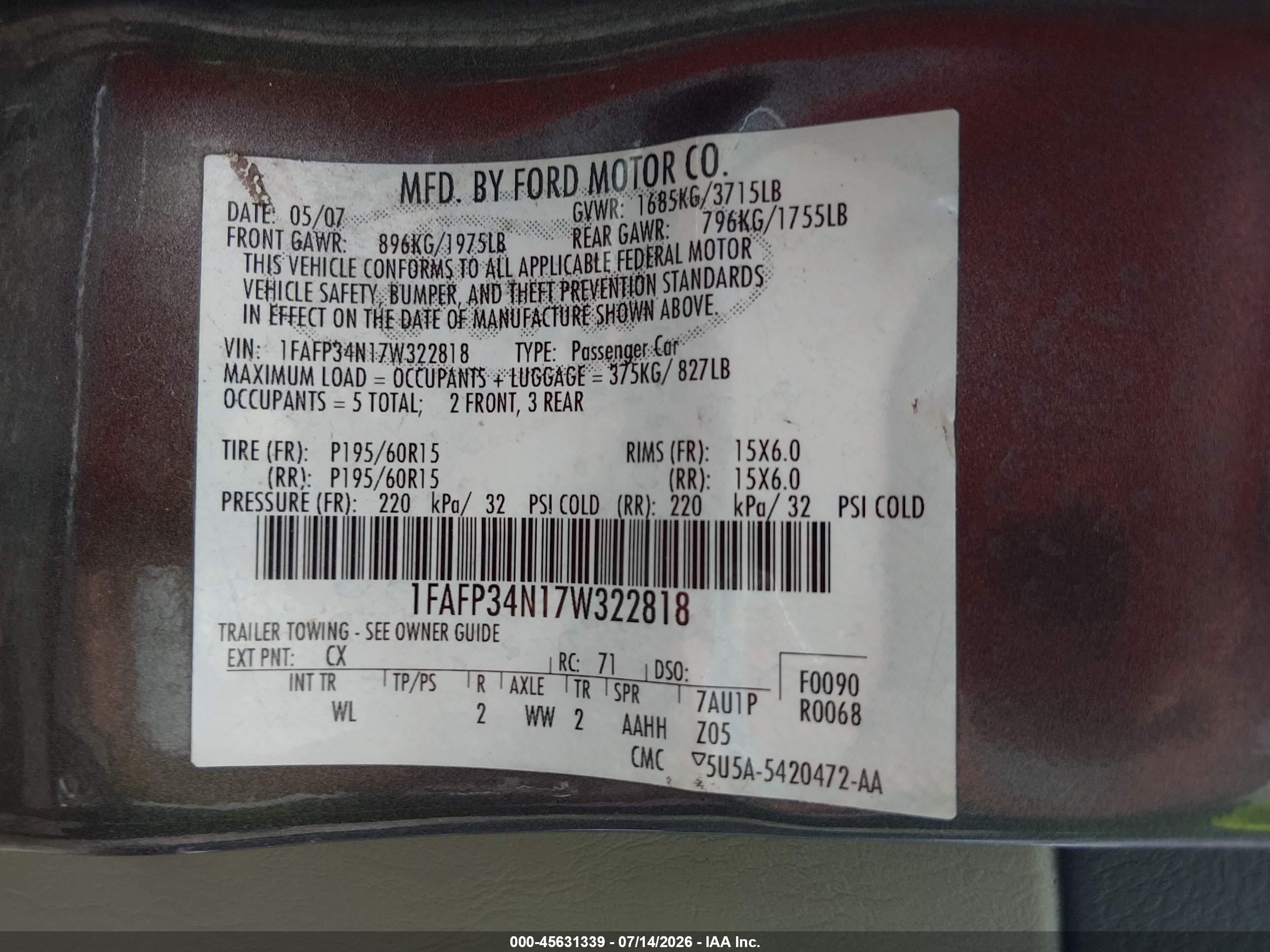 2007 Ford Focus S/se/ses Gray vin: 1FAFP34N17W322818